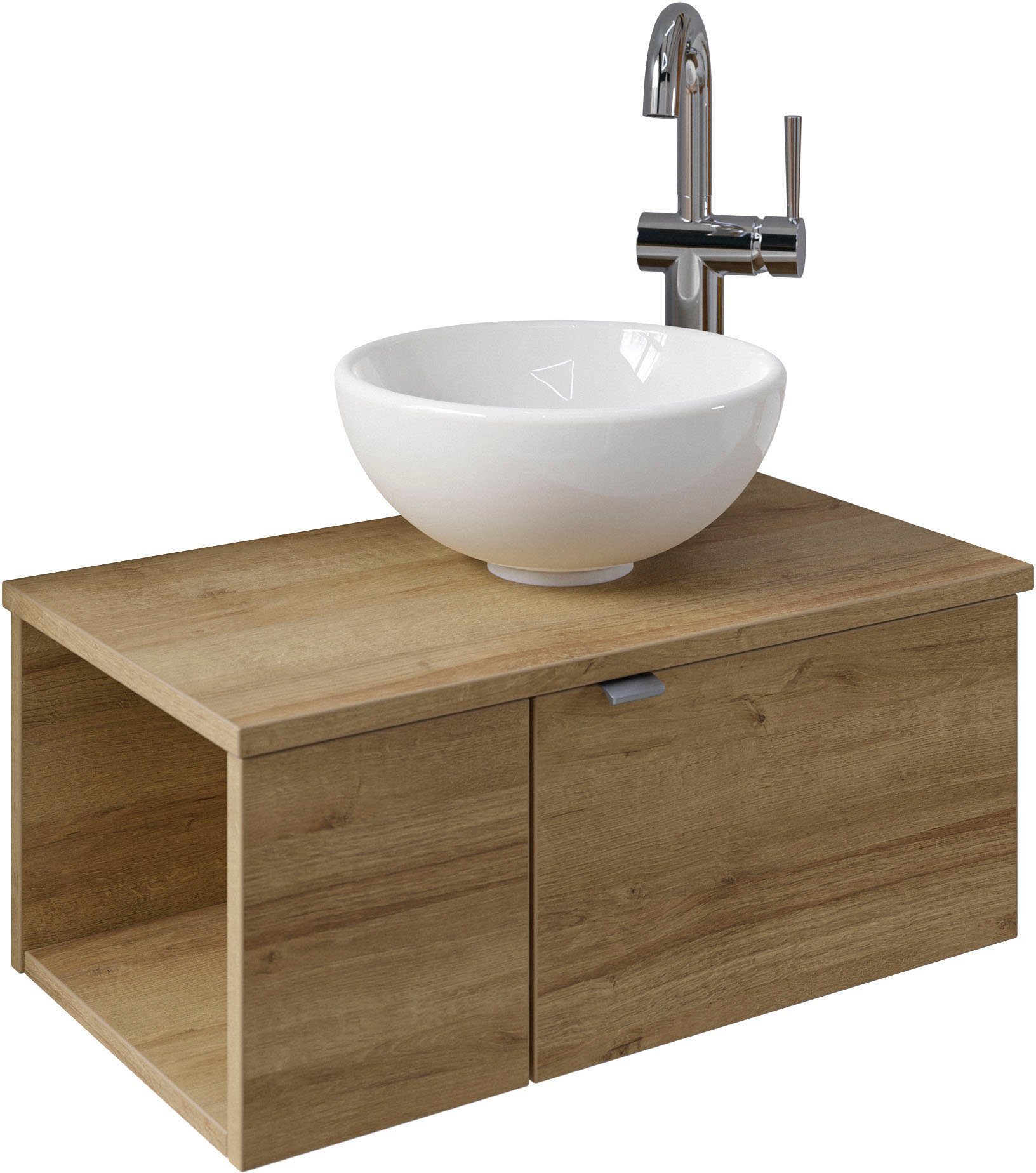 Saphir Wastafelonderkast Serie 6915 wastafel met onderkast voor gastenbadkamer, tweede toilet (3-delig) wastafelmeubels bruin