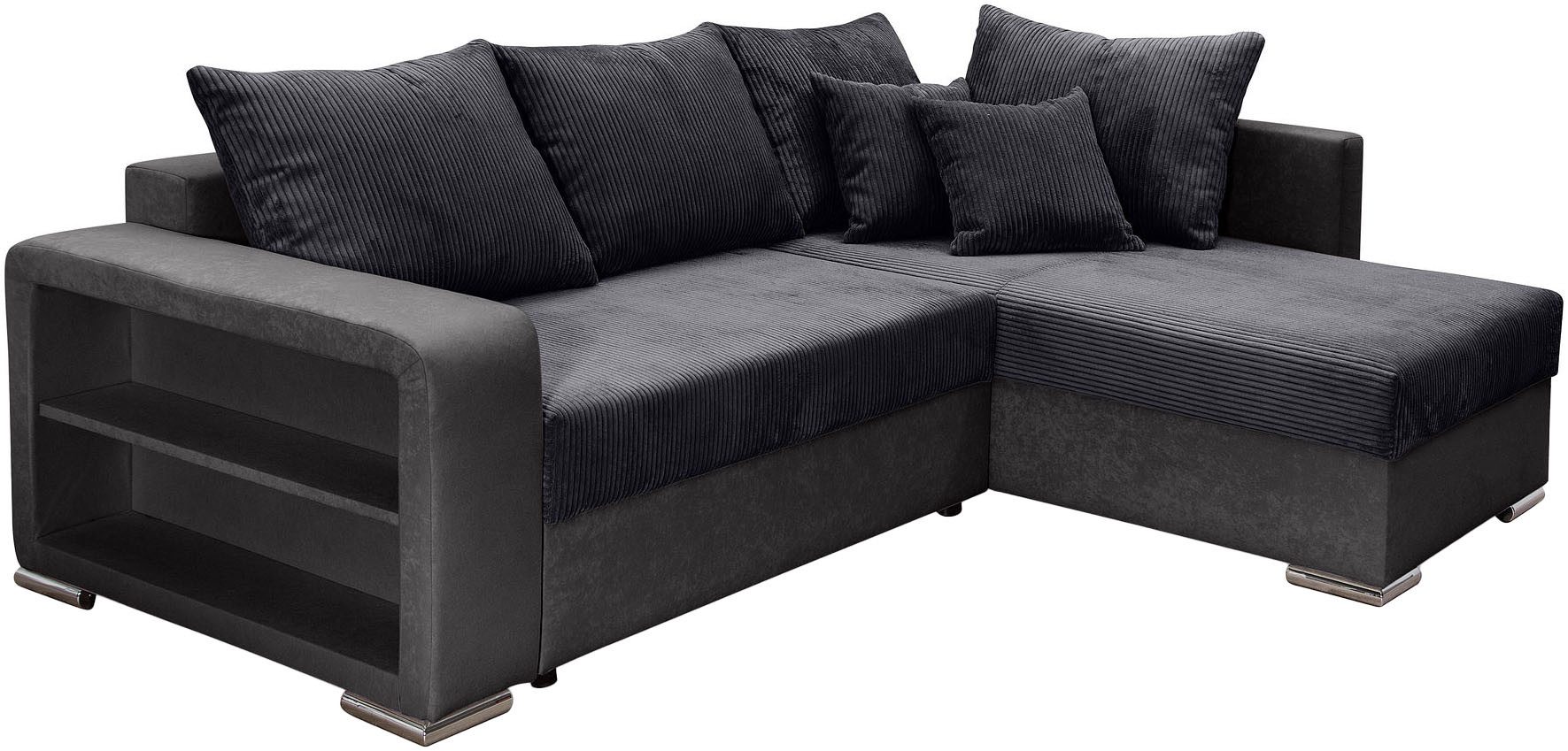 COLLECTION AB Hoekbank L-model Regalarmleuning met LED RGB verlichting, bedfunctie en bedbox