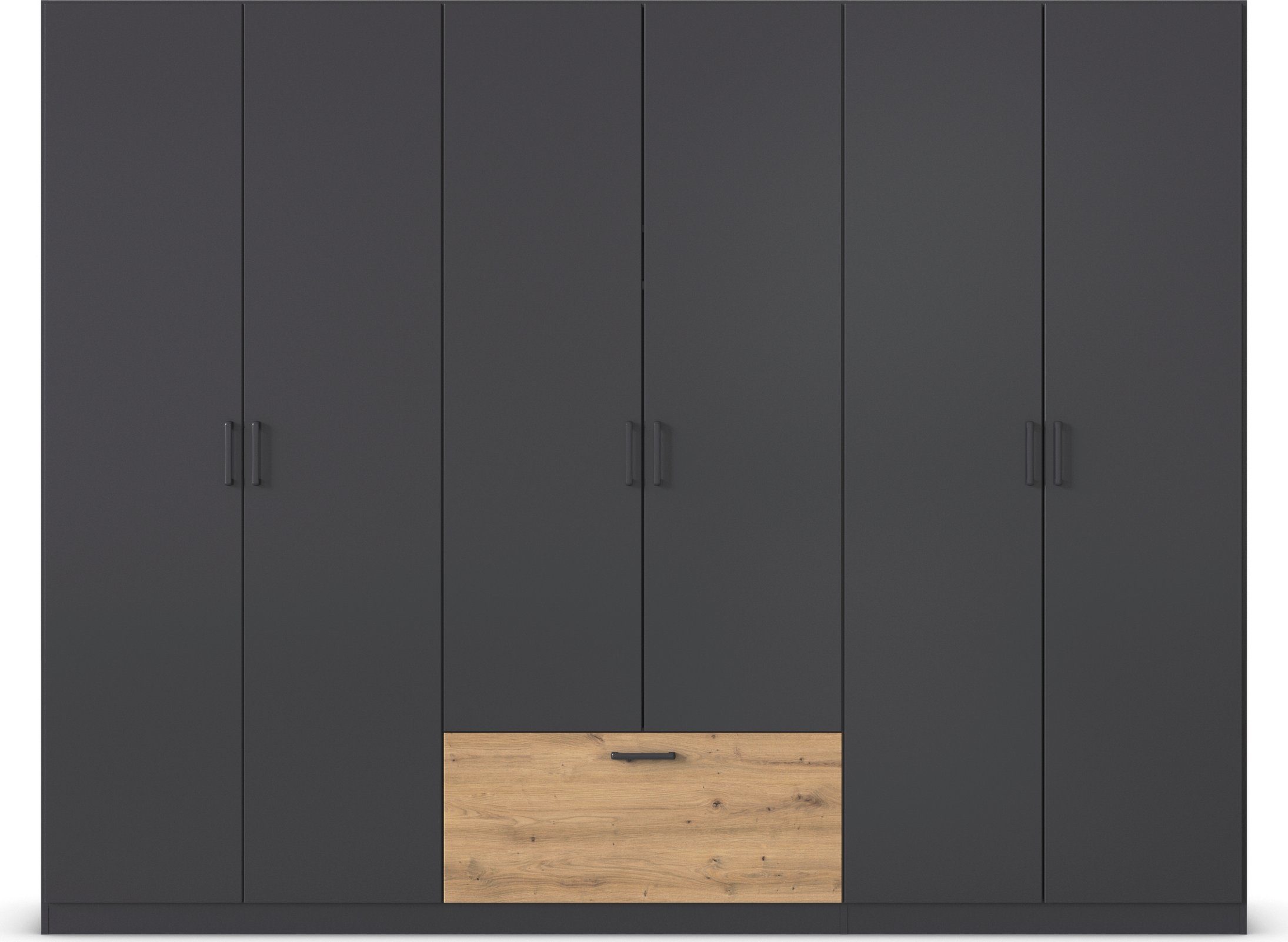 rauch Draaideurkast Kledingkast kast garderobe waskast BARI met lades in het midden, moderne greep in grijs metallic made in germany