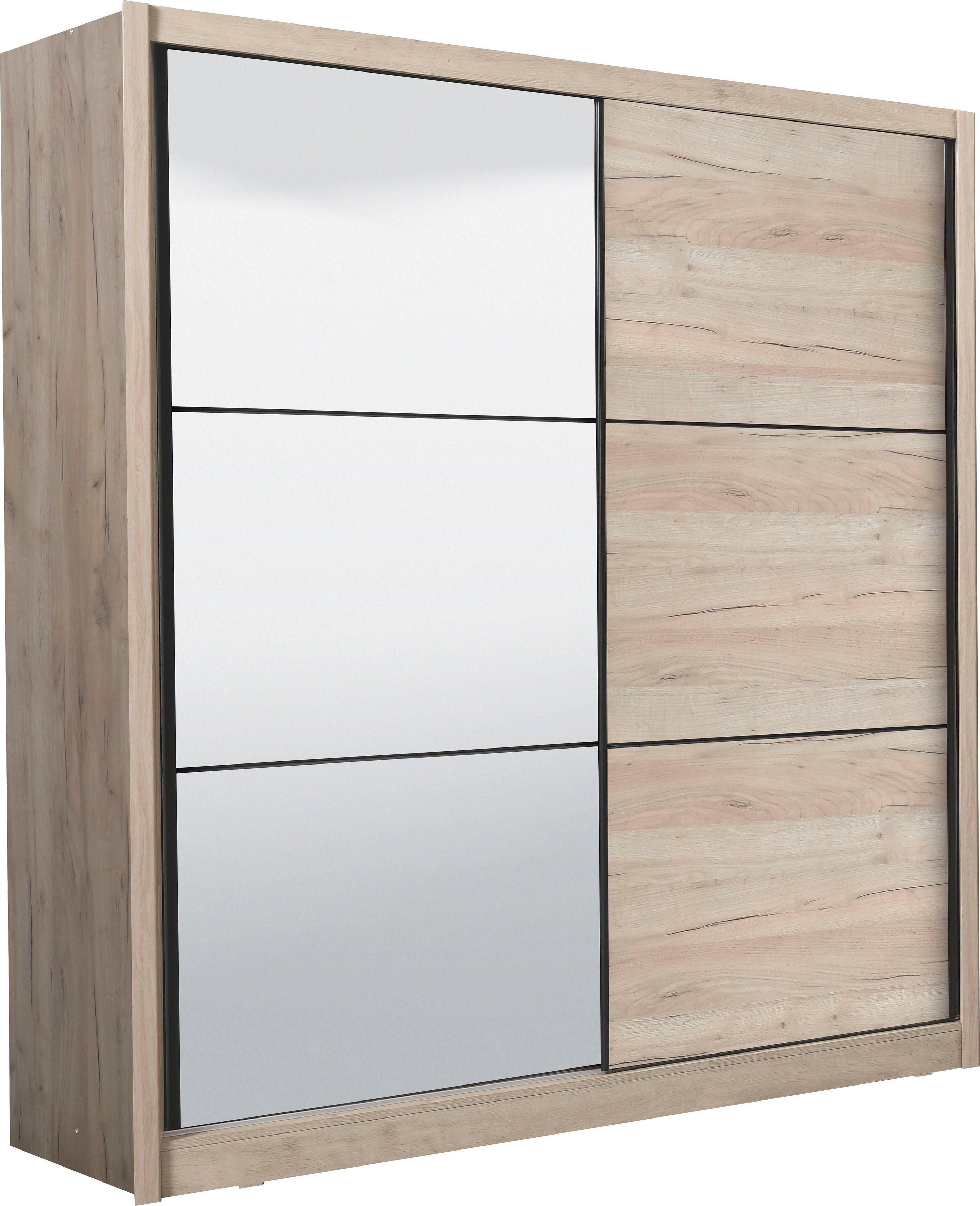 INOSIGN Zweefdeurkast Navara kledingkast met spiegel linnenkast garderobe met royale binnenuitrusting, fsc®-gecertificeerd, in 3 breedtes