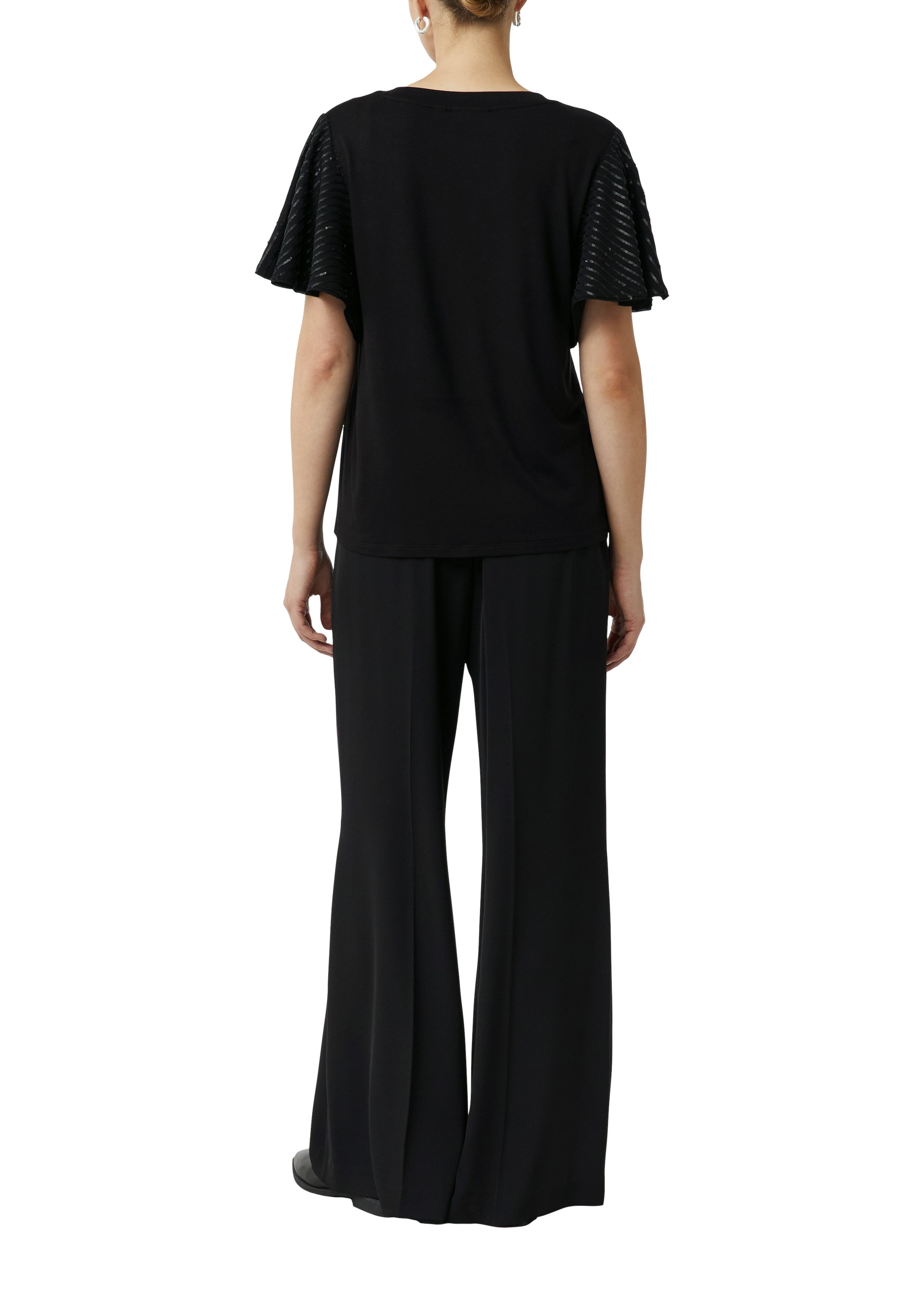 Comma Shirt met ronde hals met paillettenversiering op de mouwen