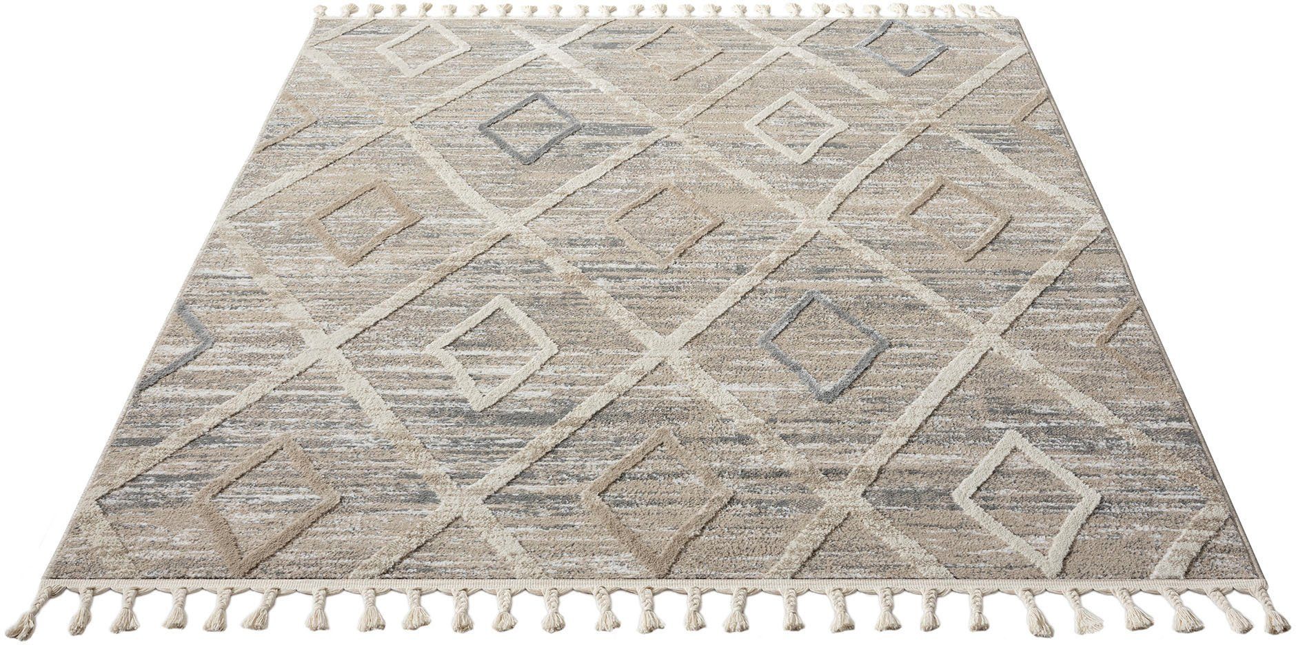 my home Vloerkleed Otilie dichte kwaliteit, wol-look, boho, met franjes en diamanten, scandi