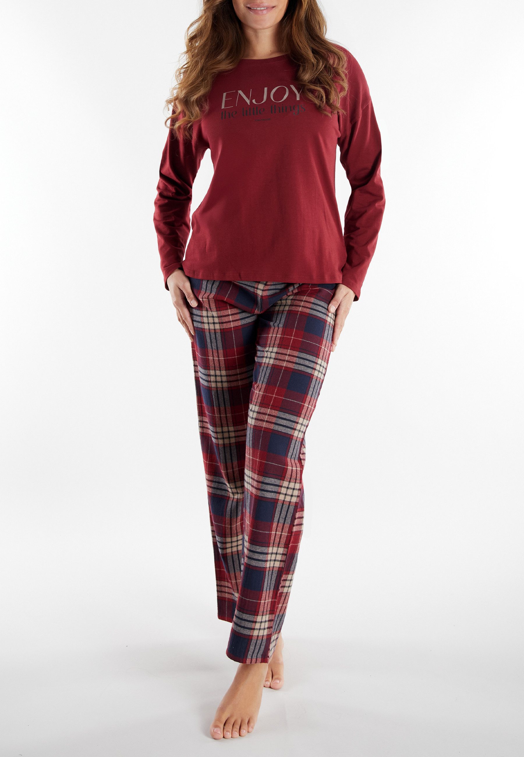 Tom Tailor Pyjama Xanthi Ronde hals, broek geruit, lange mouwen