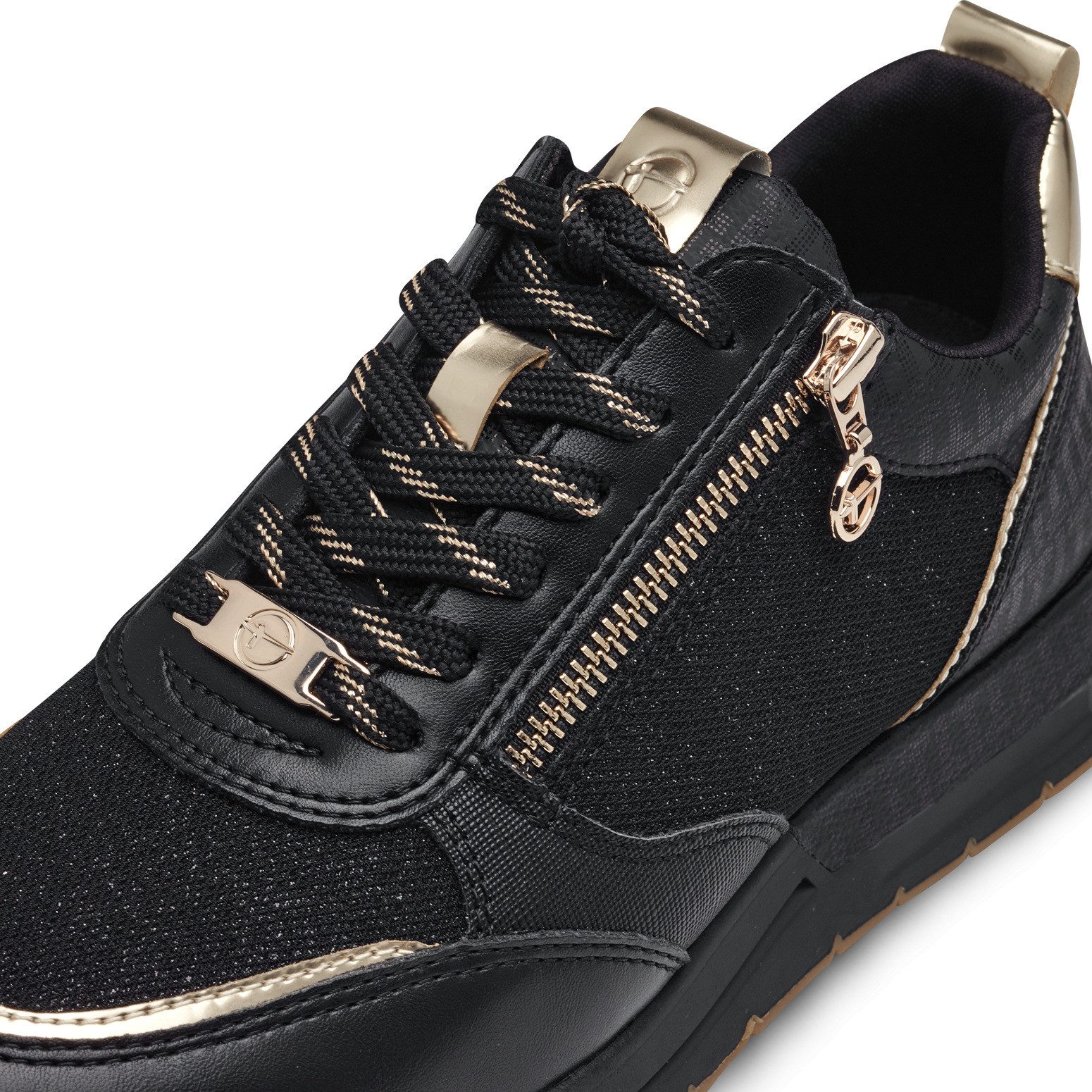 Tamaris Sneakers met sleehak vrijetijdsschoen, lage schoen, veterschoen met trendy metallic-details