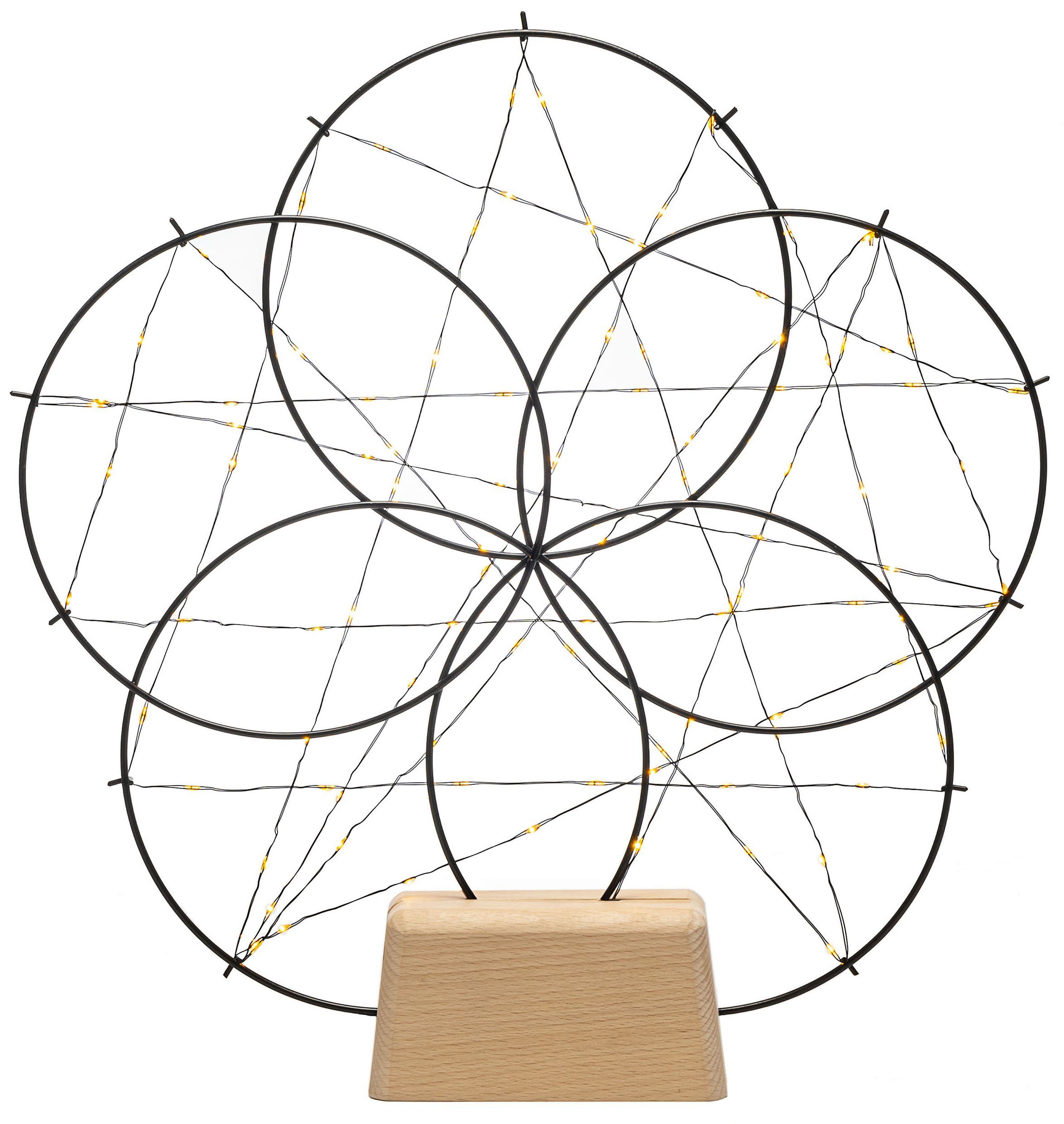 KONSTSMIDE Decoratieve ledverlichting Kerst versiering Metalen led-silhouet "5 kleine ringen", met houten voet (1 stuk)