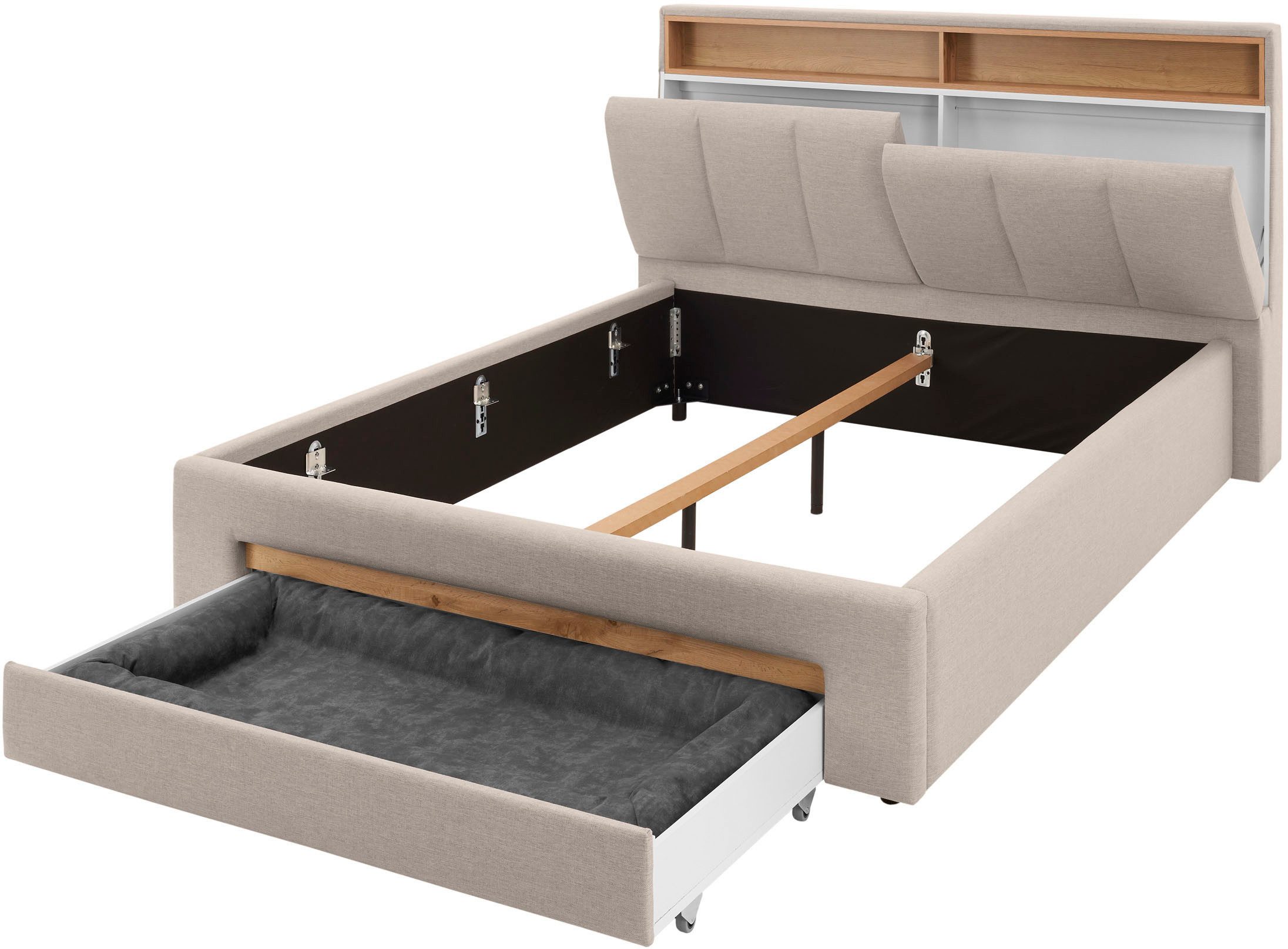 INOSIGN Gestoffeerd bed CiTY/GiRON,, gepolsterd opbergbed, met LED-verlichting Bedkisten met hondenbed of als opbergruimte, opklapbare hoofdeinden