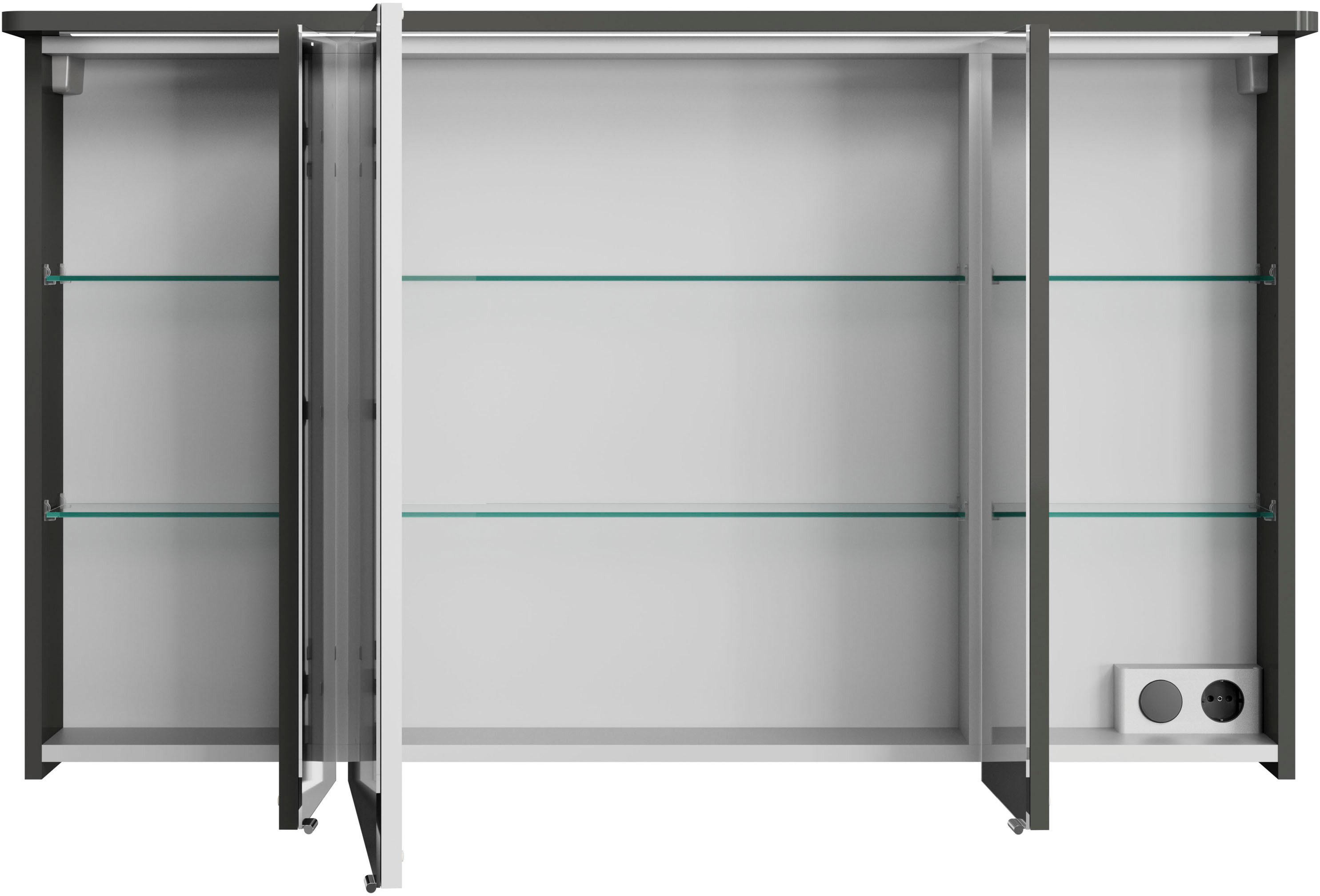 Saphir Spiegelkast Serie 4005 badkamer spiegelkast incl. LED-kransverlichting Badkast 120 cm breed, 3 deuren, 6 glazen legplanken, incl. deurdemper
