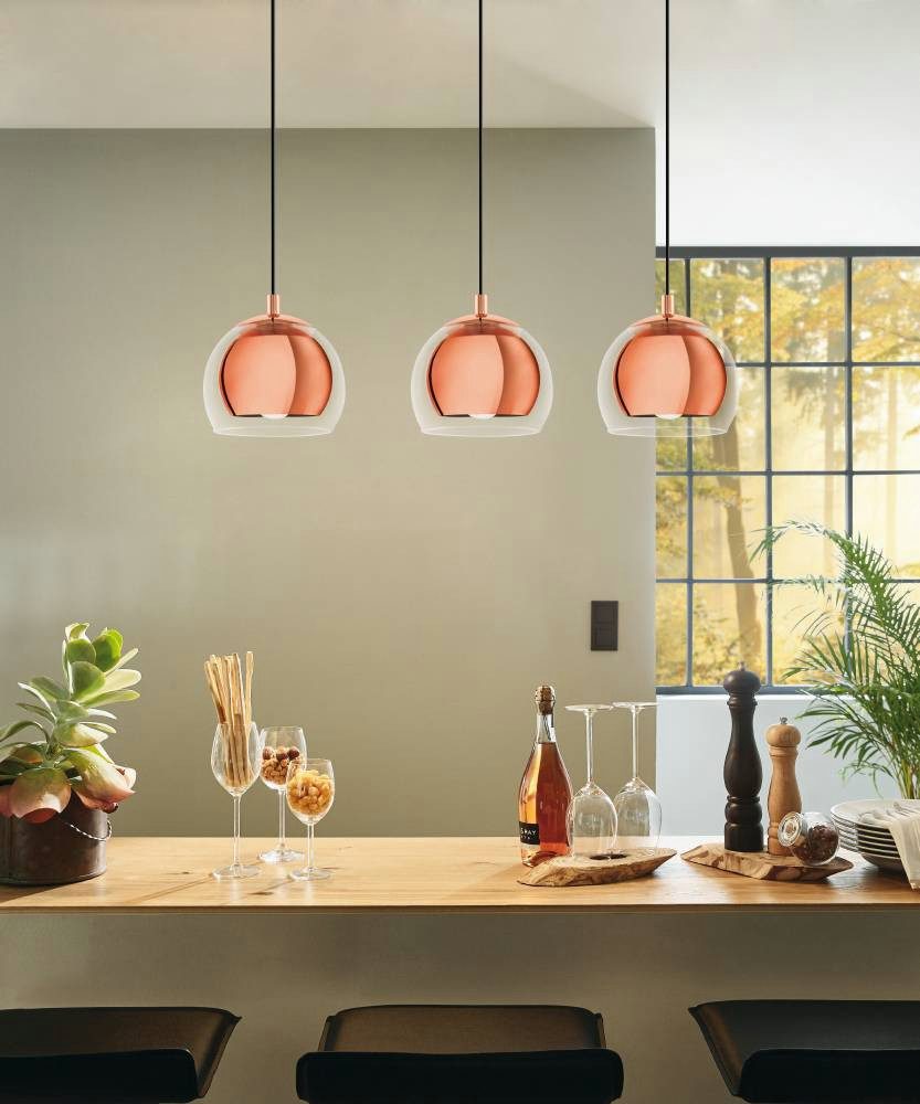 EGLO Hanglamp ROCAMAR Hanglamp, metaal in koper en glas in helder, eettafel lamp, E27 (1 stuk)