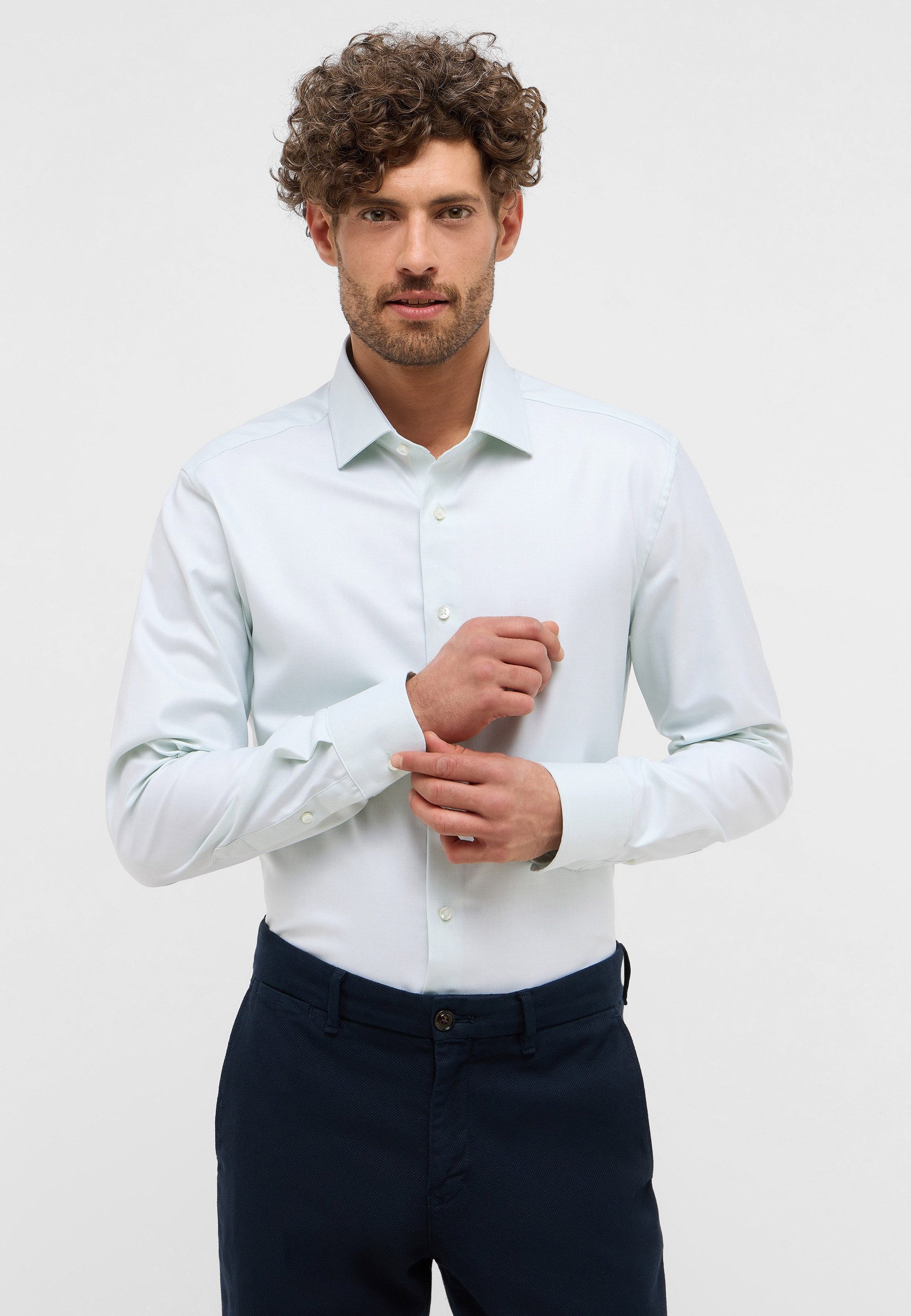 Eterna Overhemd met lange mouwen Slim fit NON IRON (strijkvrij) heren overhemden maat 40 groen