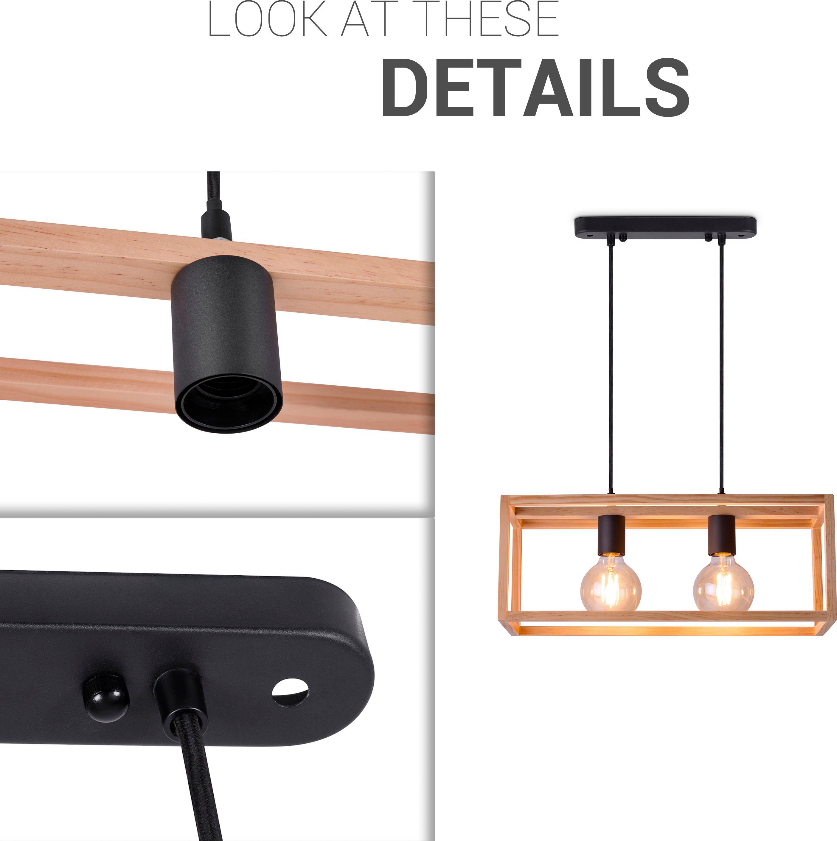 Paco Home Hanglamp Björn LED pendellamp woonkamer eetkamer modern hout tweelamps E27