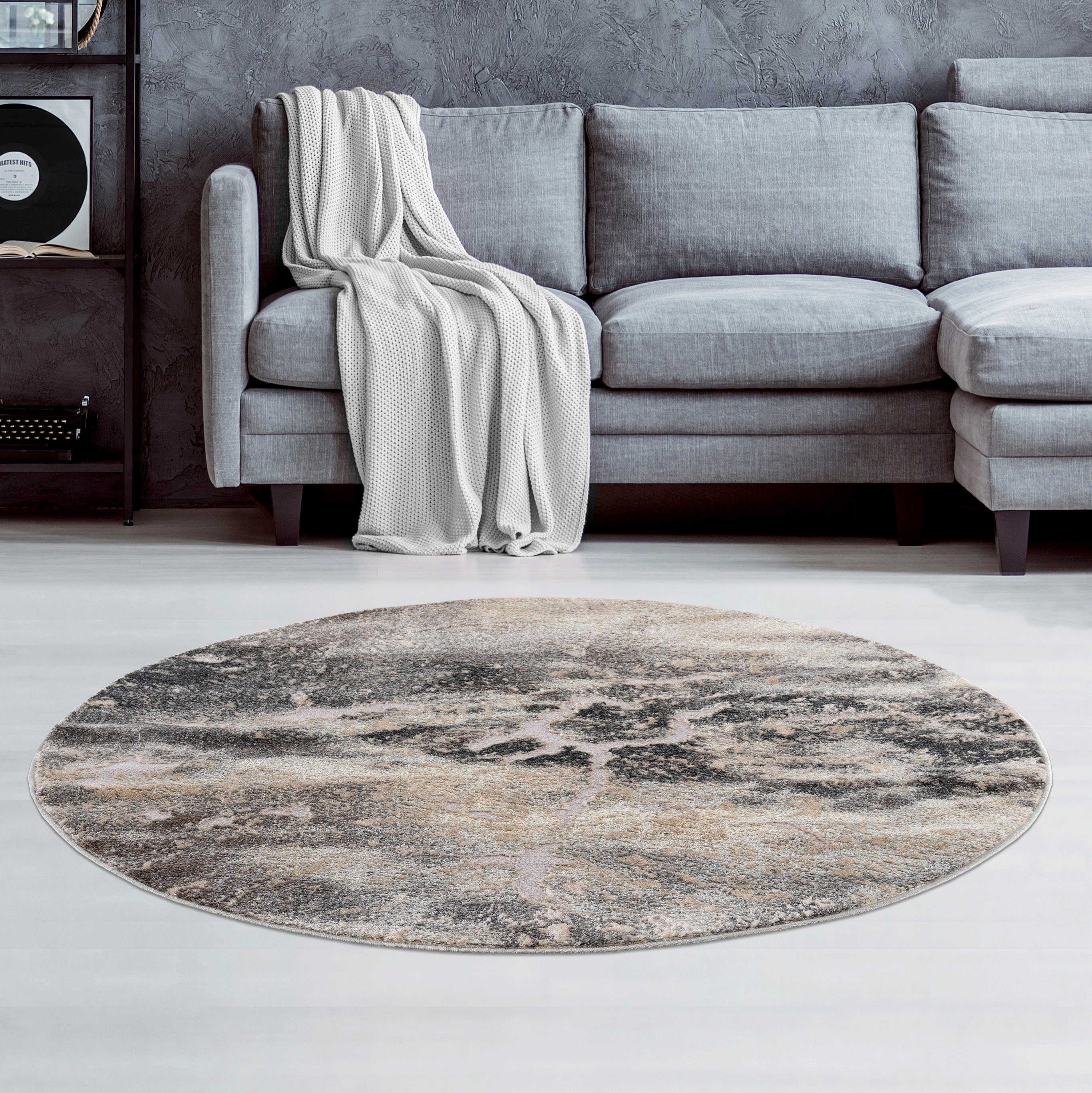my home Vloerkleed Marmer Tapijt in moderne marmerlook, hoog-laag effect, vlak, effen kleur