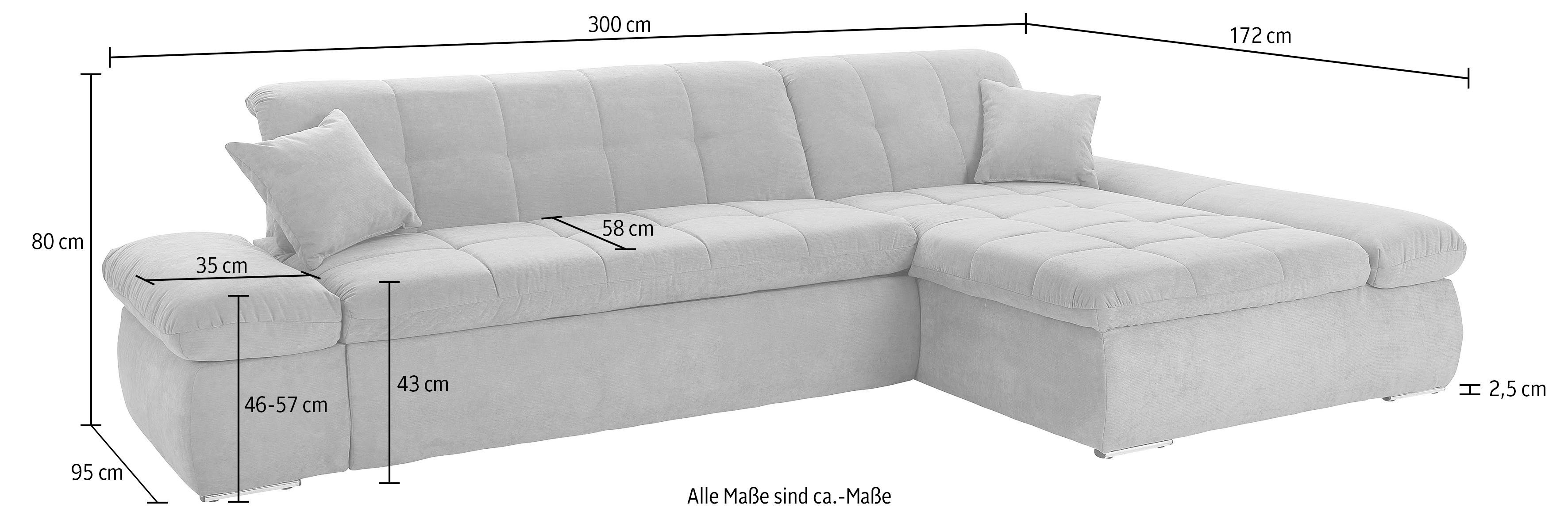 DOMO collection Hoekbank Moric Luxe - BxDxH 300x172x80 cm, XXL-formaat L-vorm, 140kg belasting/zitplaats, in cord, chenille, kunstleer
