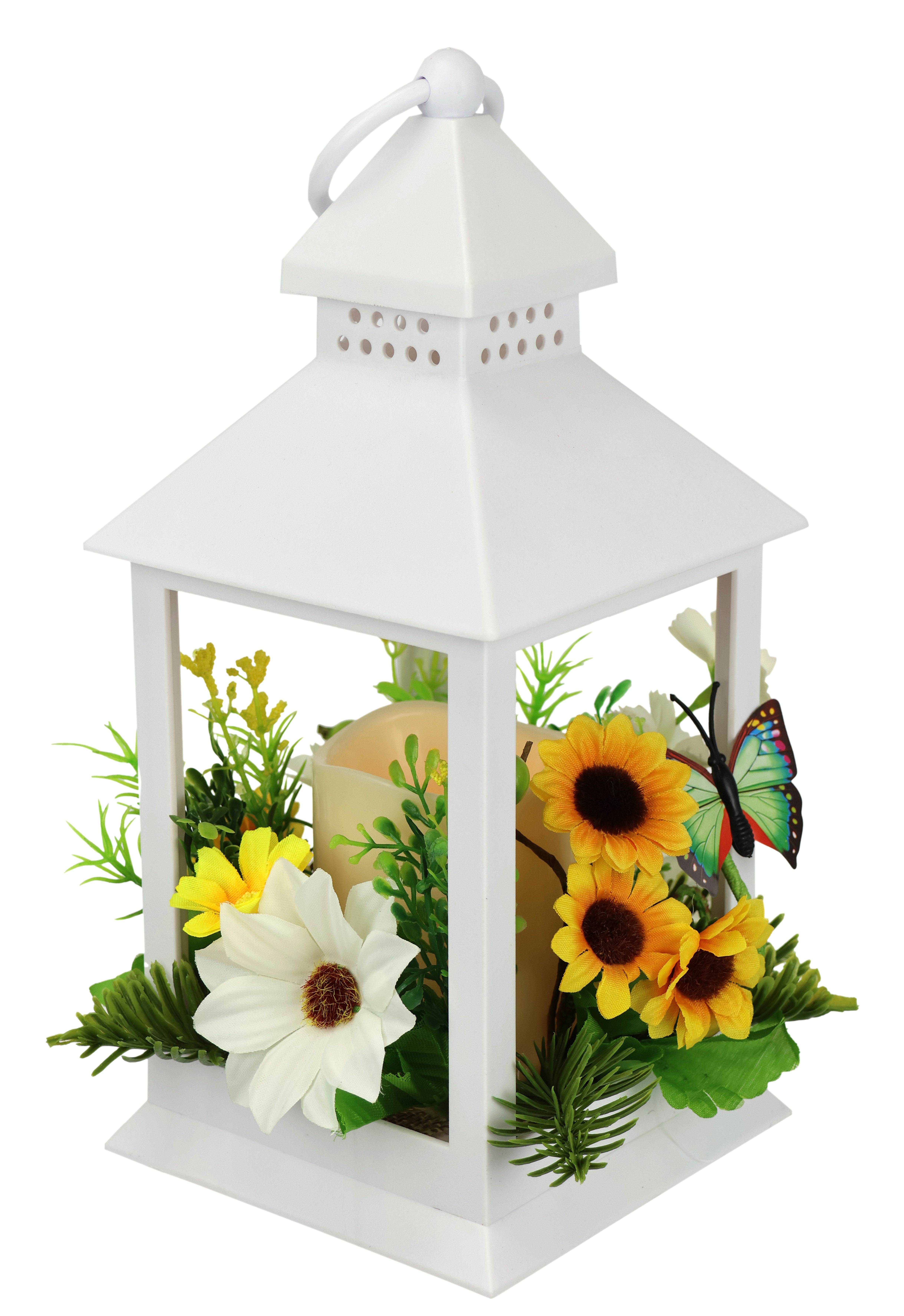 I.GE.A. Windlicht Lantaarn met zonnebloem, vlinder, kaars Kaarsenhouder kaarsenhouder kaarsenlantaarn windlicht decoratie (1 stuk)