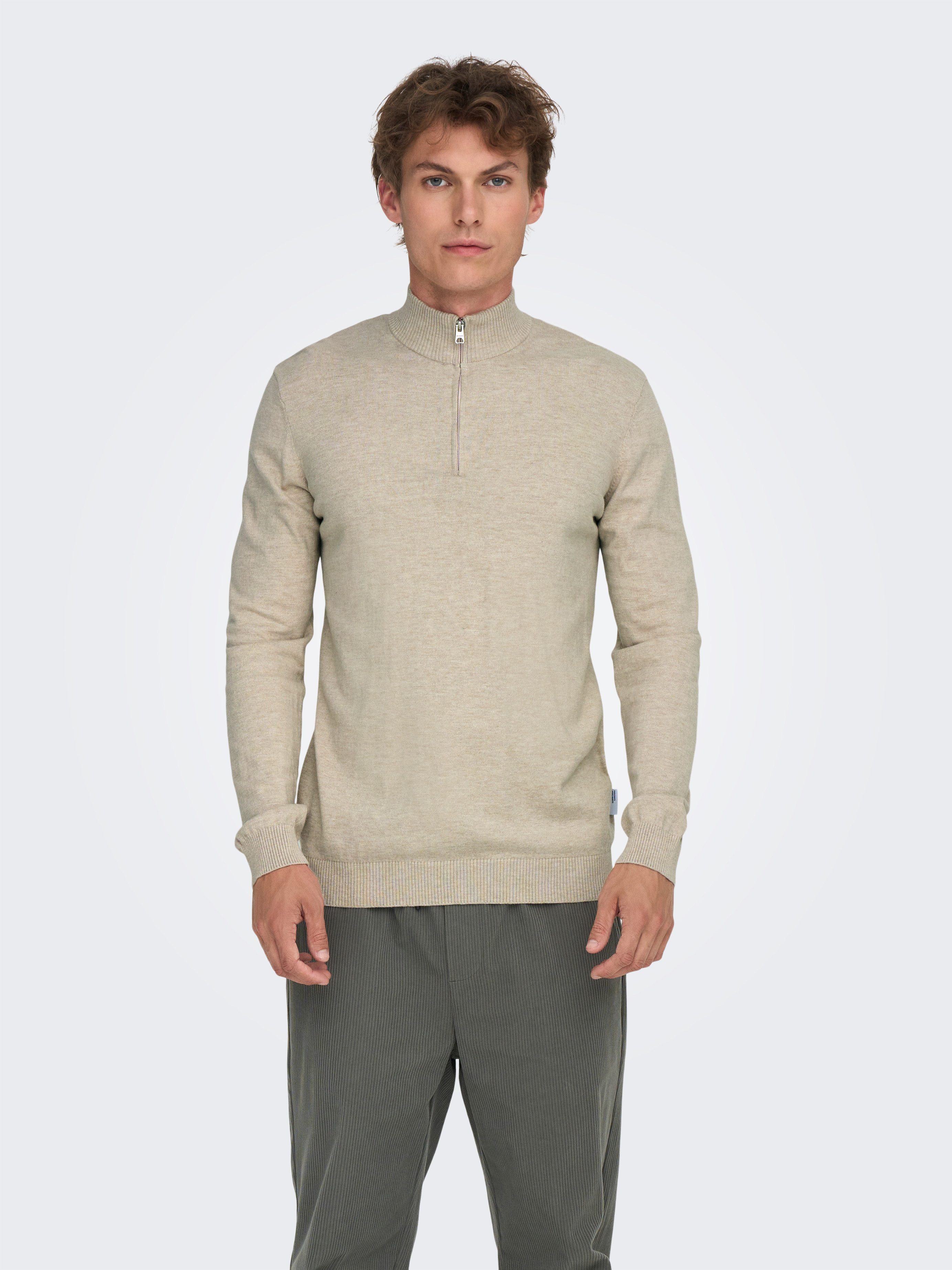 ONLY & SONS Schipperstrui ONSLOUI REG 12 MEL HALF ZIP KNIT NOOS
