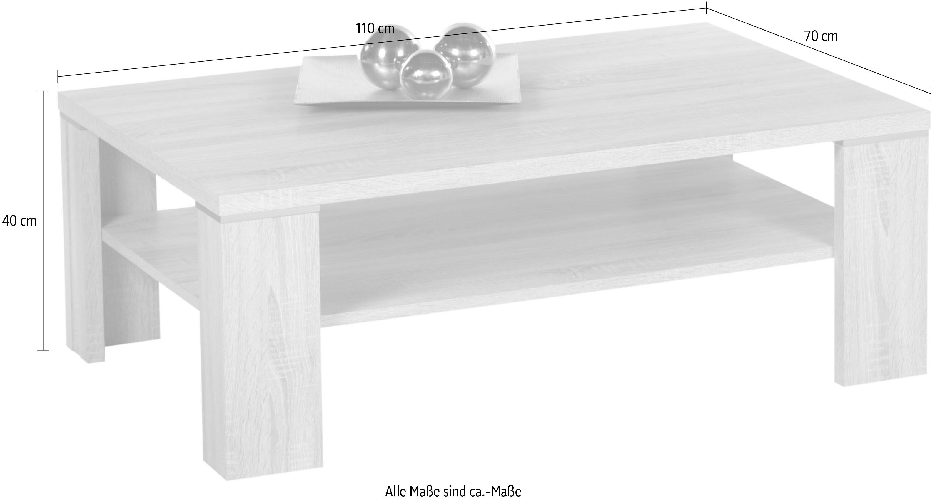 Stolkom Salontafel Osaka salontafel, eik Sonoma decor, BxHxD 110x40x70 cm Opbergplank, aluminiumkleurige accenten, klassiek ontwerp