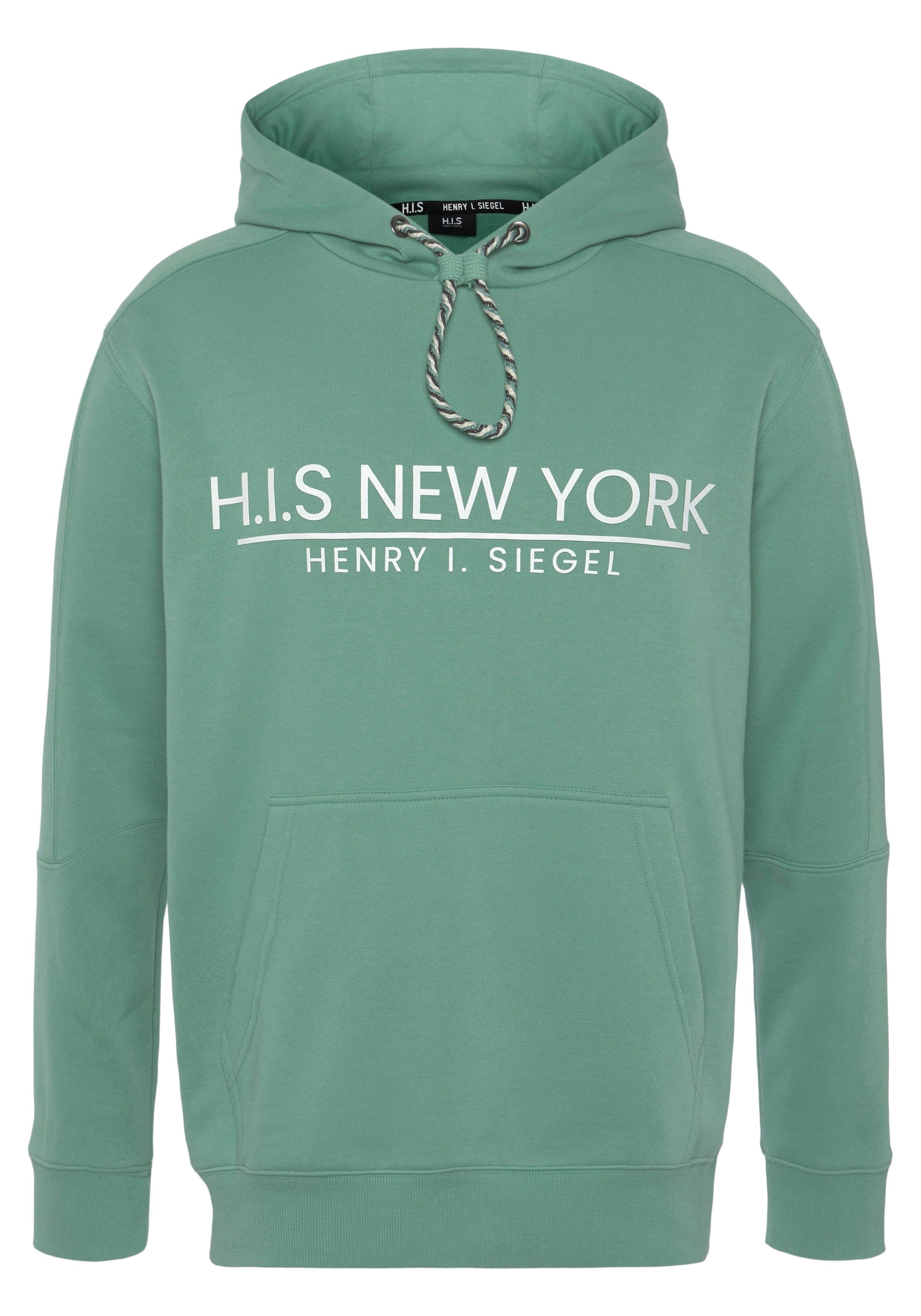 H.I.S Sweatshirt bedrukt ontwerp, met capuchon en koord, van katoenmix