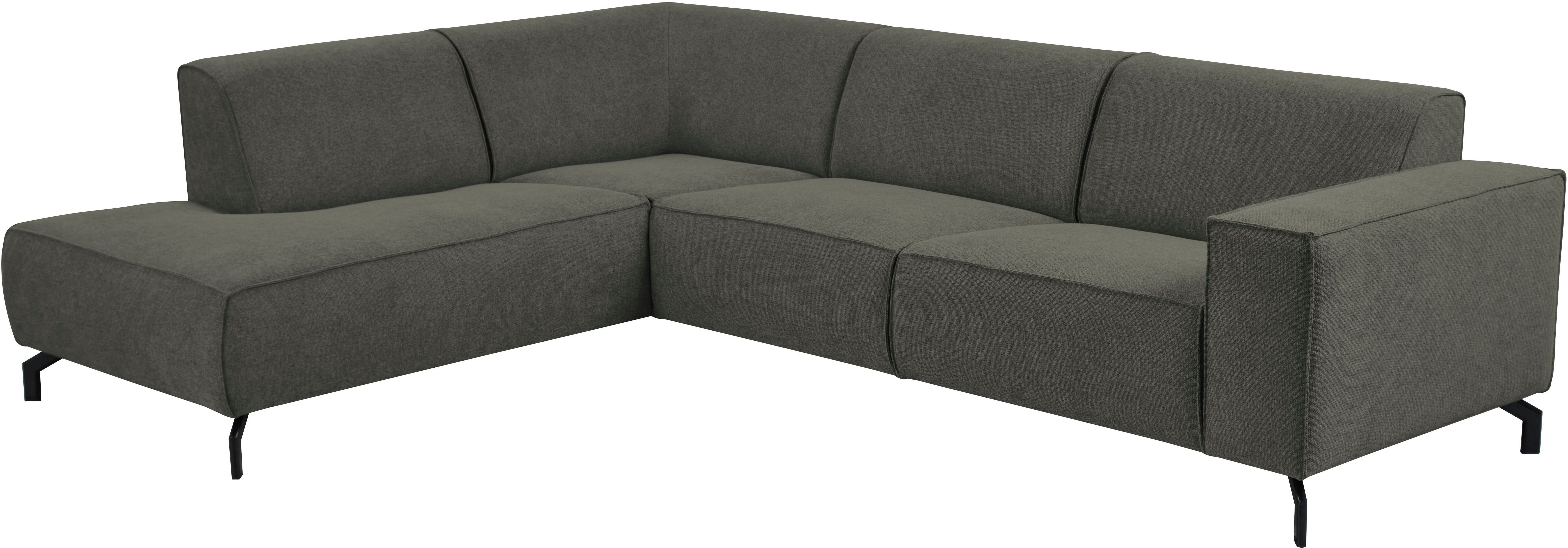 Places of Style Hoekbank Lorcan, breedte 275 cm, zacht zitgevoel met zwarte metalen poten, lederlook en zachte structuurstof