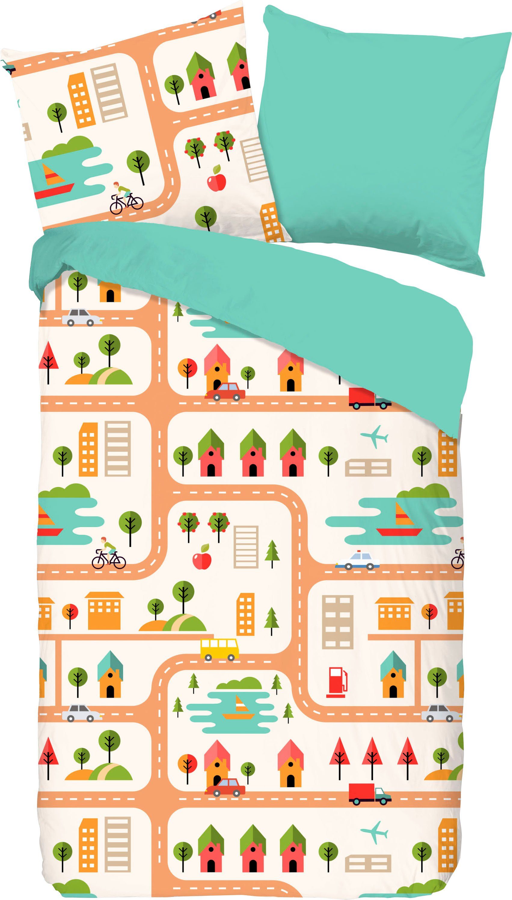 good morning kinderovertrekset roadmap met stad-motief (2-delig) multicolor