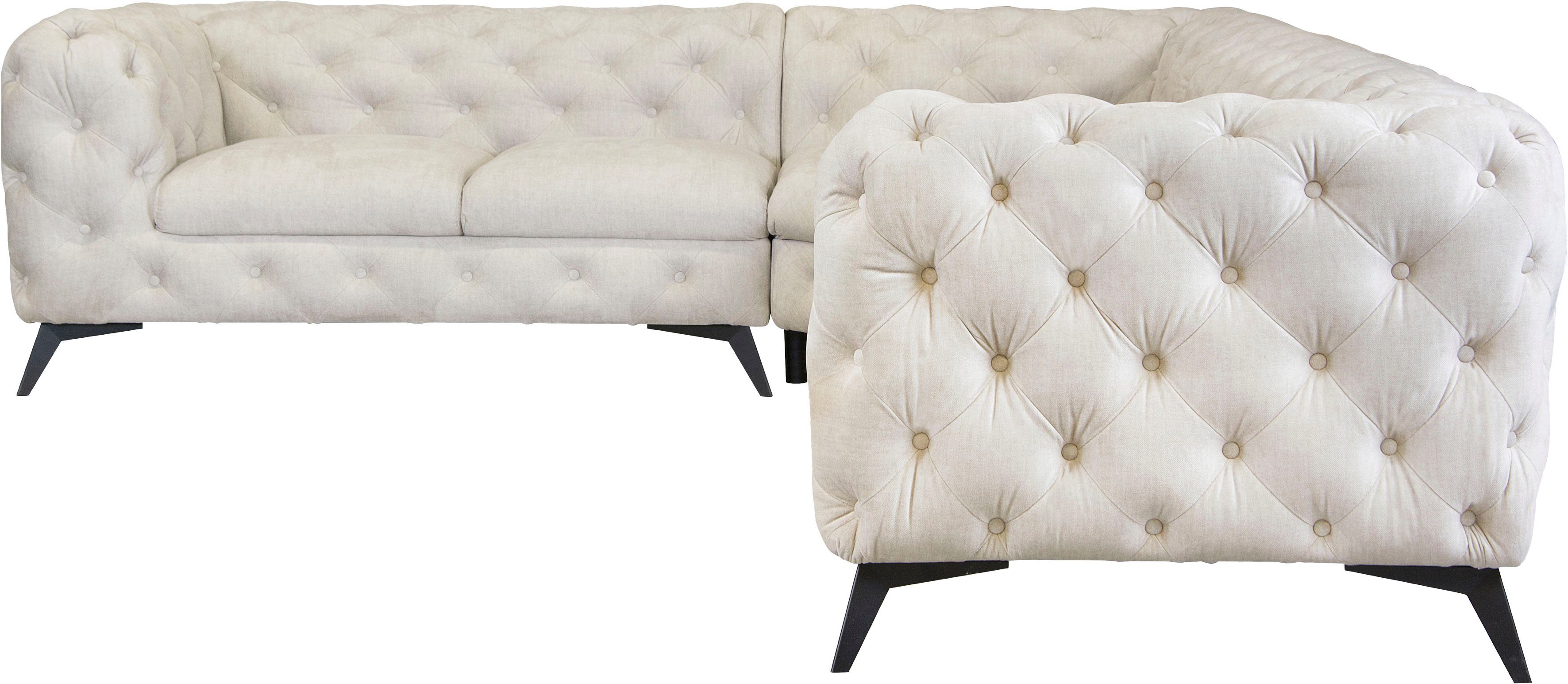 Leonique Chesterfield-bank Glynis L-vorm luxueuze capitonnage, moderne chesterfield look, kleur van de poten ter keuze
