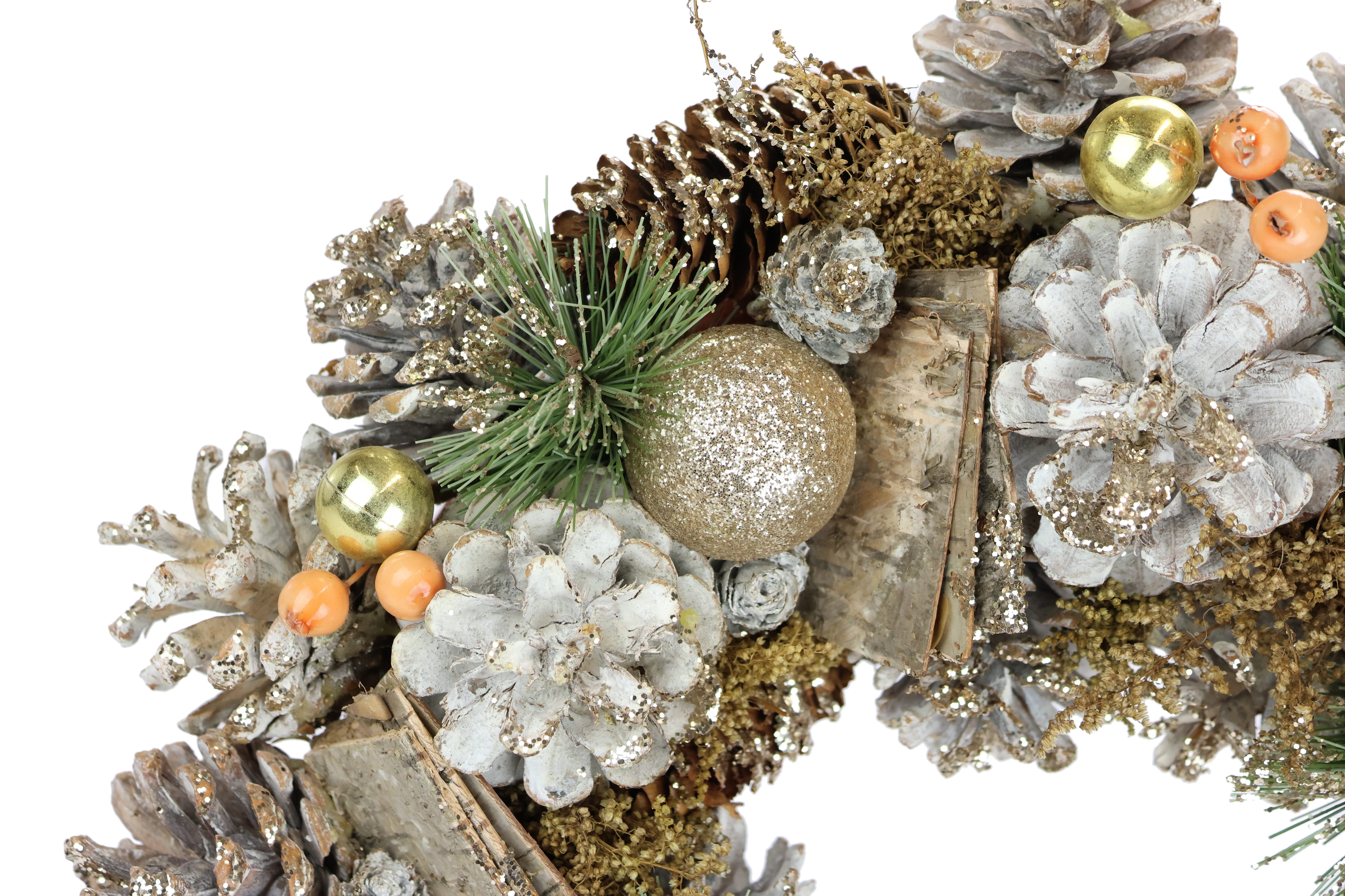 I.GE.A. Kunstkrans Natuurlijke krans kegels Met kerstballen dennen kegels bessen kerstkrans adventdecoratie (1 stuk)
