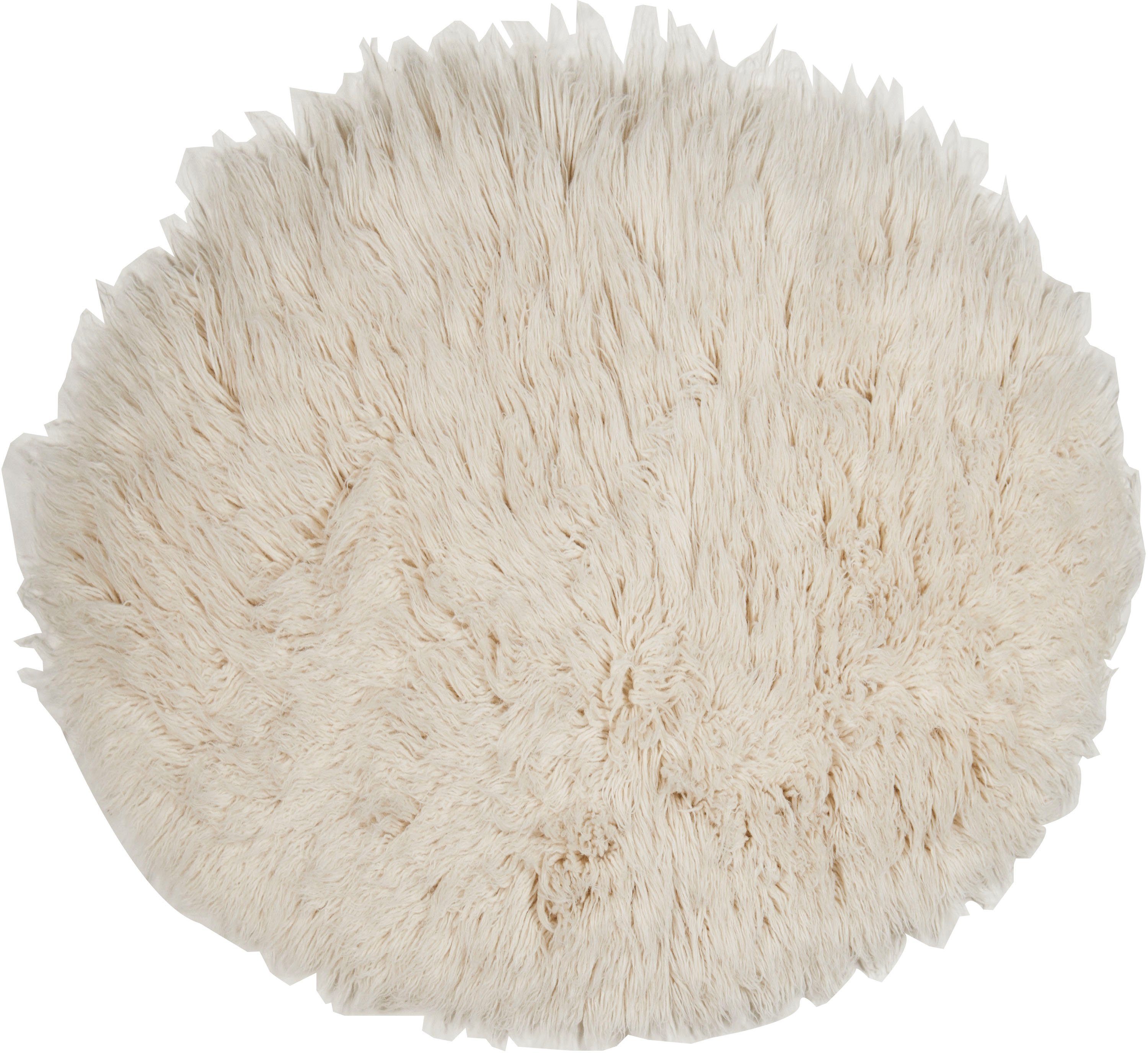 THEKO Wollen kleed Flokati XXL origineel griekse flokati, hoge pool, unikleuren, zuivere wol wollen vloerkleden maat Ø 140 cm x 100 mm beige