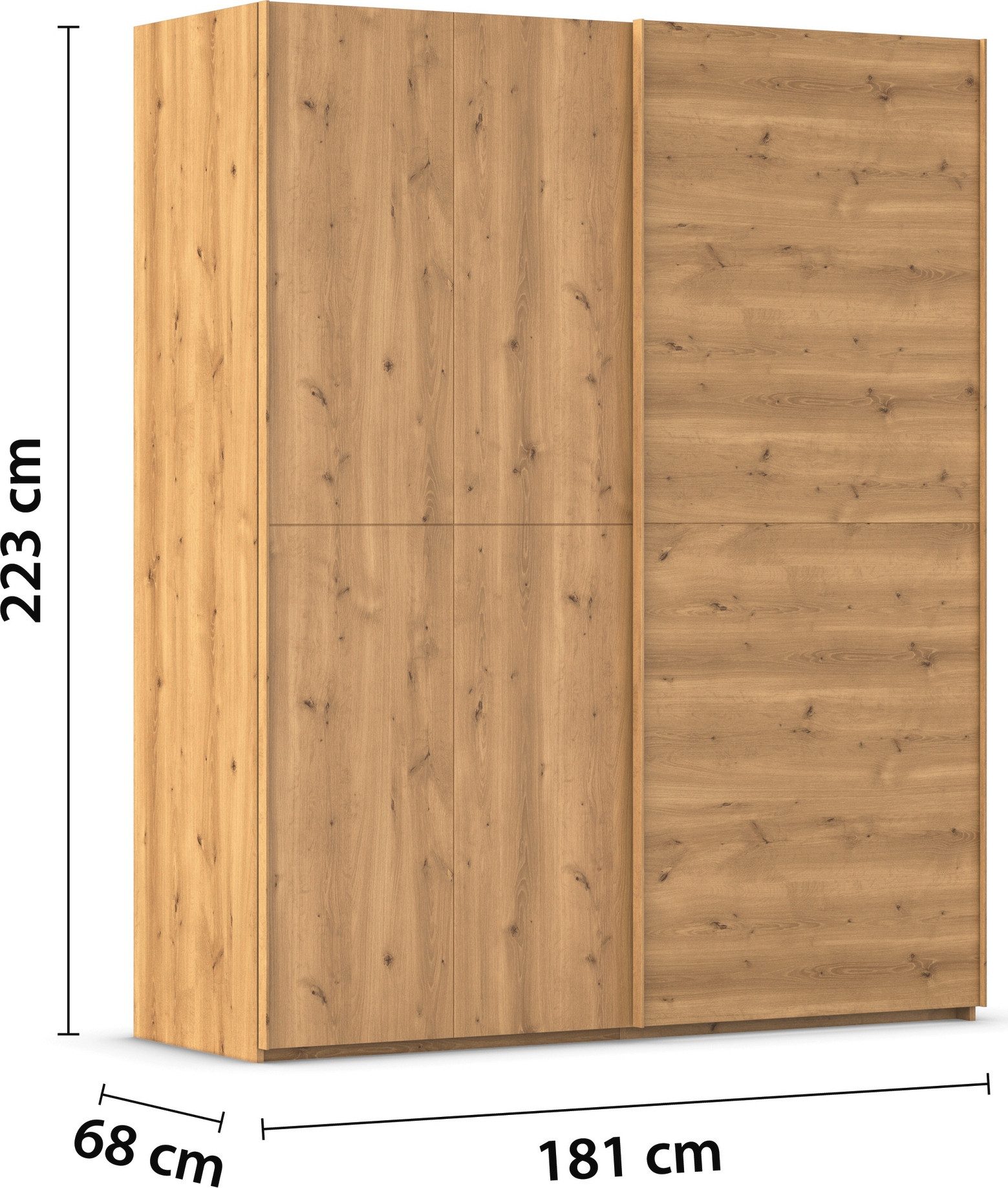 rauch Schuifdeurkast Kledingkast kast garderobe slaapkamerkast SCALE-WOOD verticaal verdeelde deuren in robuust massief eikenhout made in germany