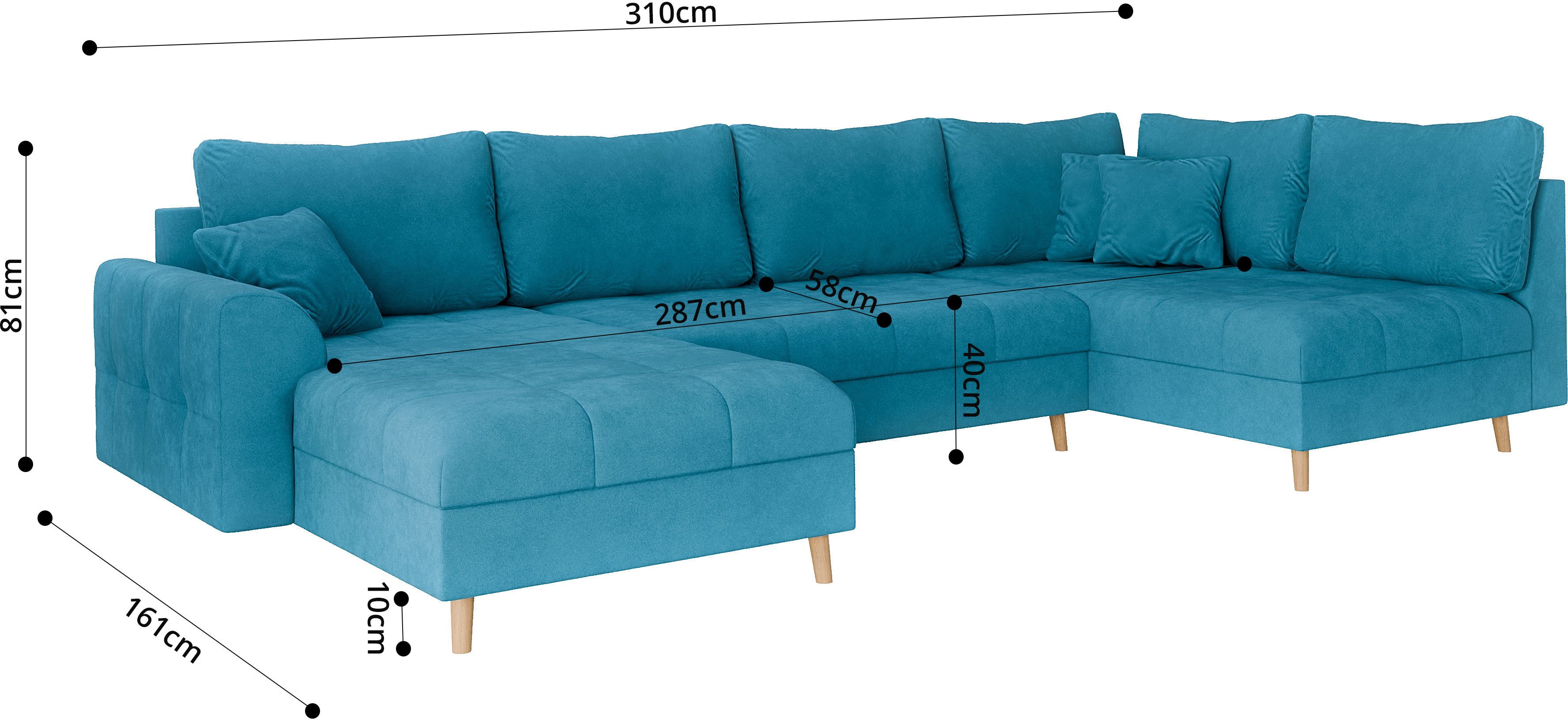 Home affaire Zithoek CHARRE U-vorm met ottomane, afmetingen B/D/H: 310/161/81 cm fijne stiksels, losse rug- en sierkussens, ook in cord en bouclé