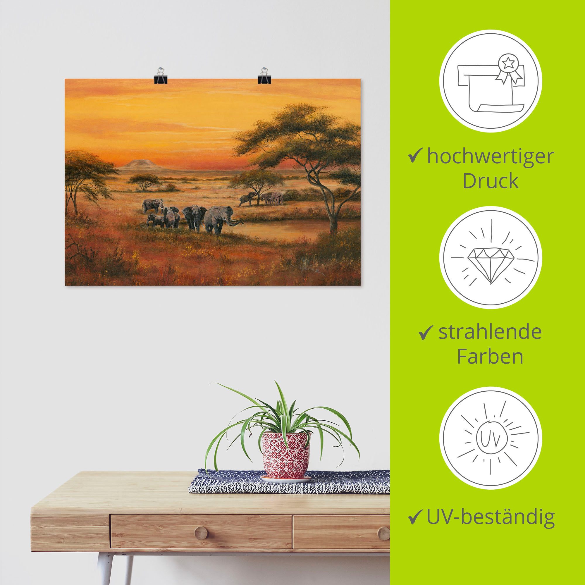 Artland Artprint Afrika Olifanten als artprint van aluminium, artprint voor buiten, artprint op linnen, poster in verschillende maten. maten