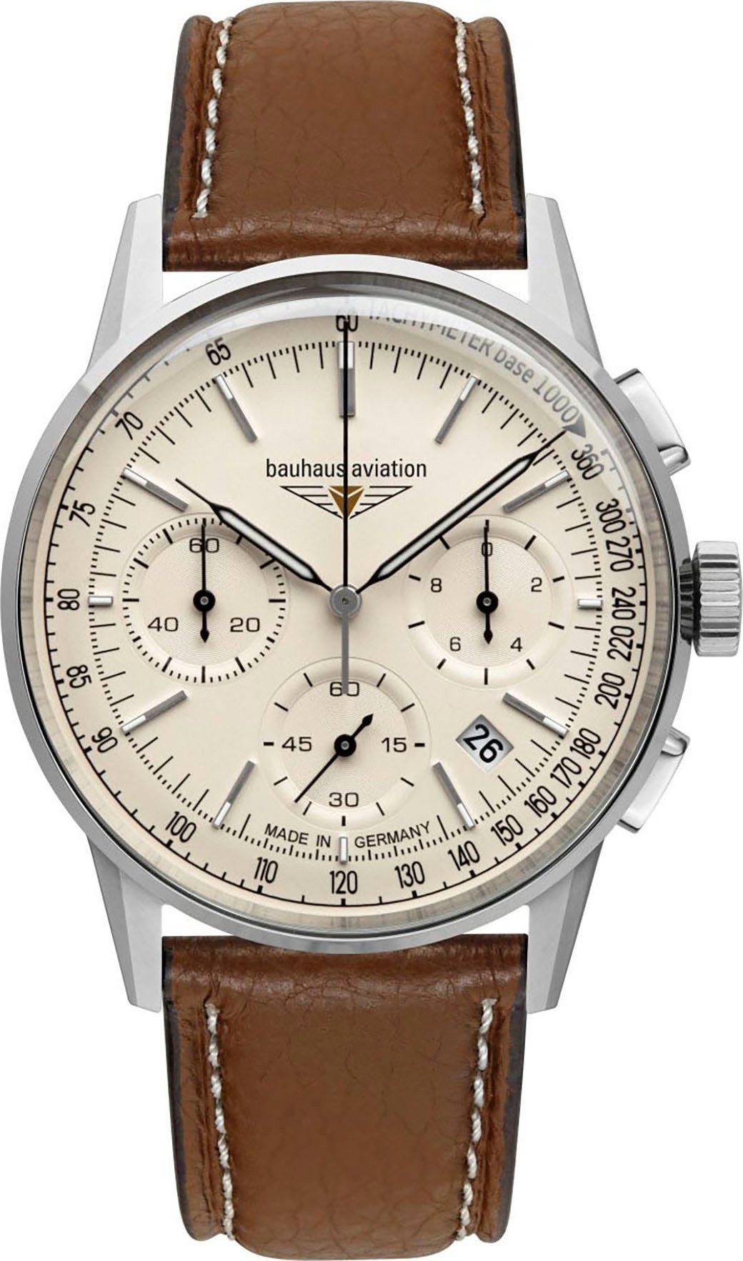 bauhaus Chronograaf G38 Quartzhorloge, armbanduhr, herenhorloge, Made in Germany, leren band, analoog