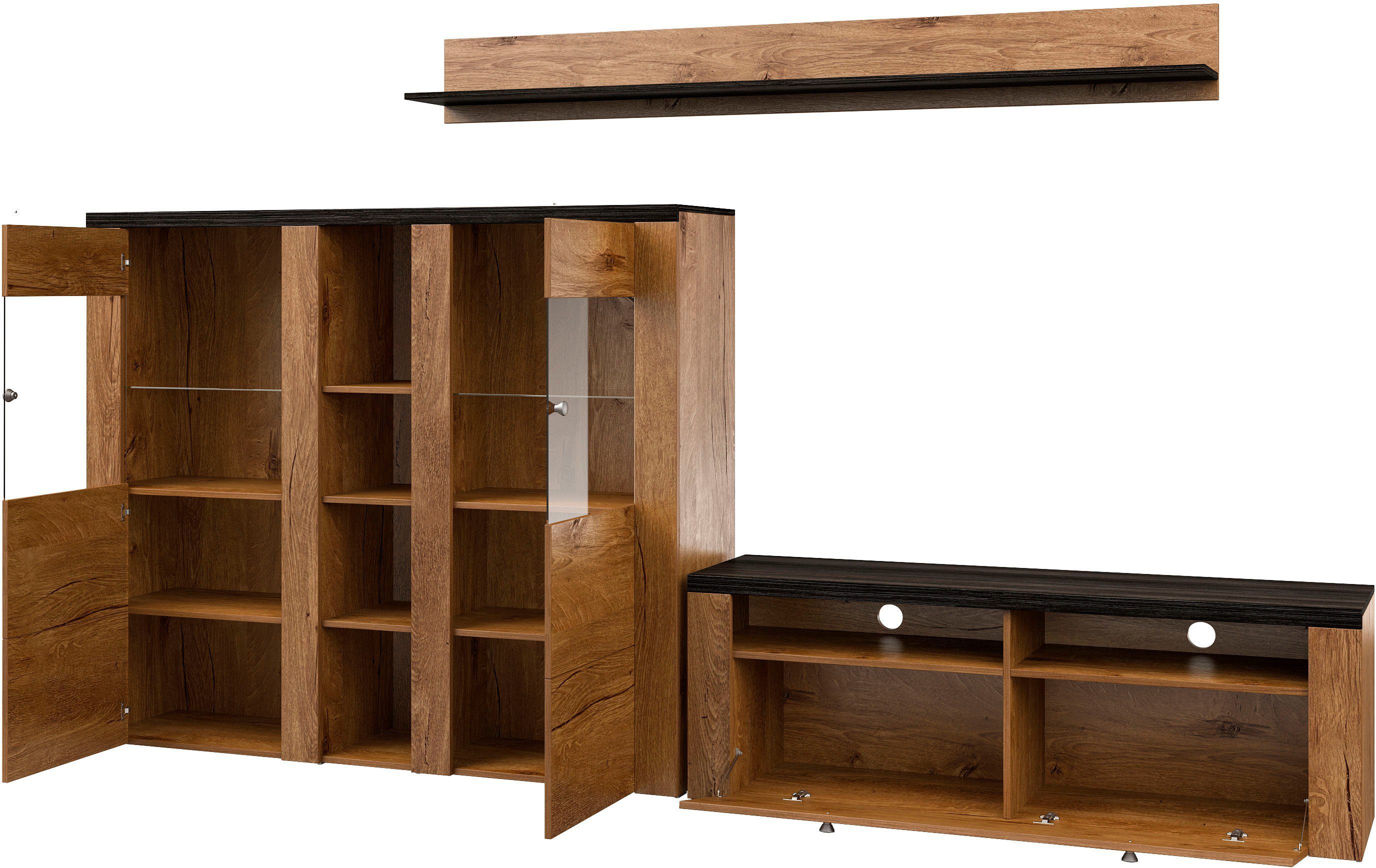 Home affaire Wandmeubel Larona, Woonwand, 3-delig set, bestaande uit 1 tv-kast, 1 hoge kast, 1 wandplank (3-delig)