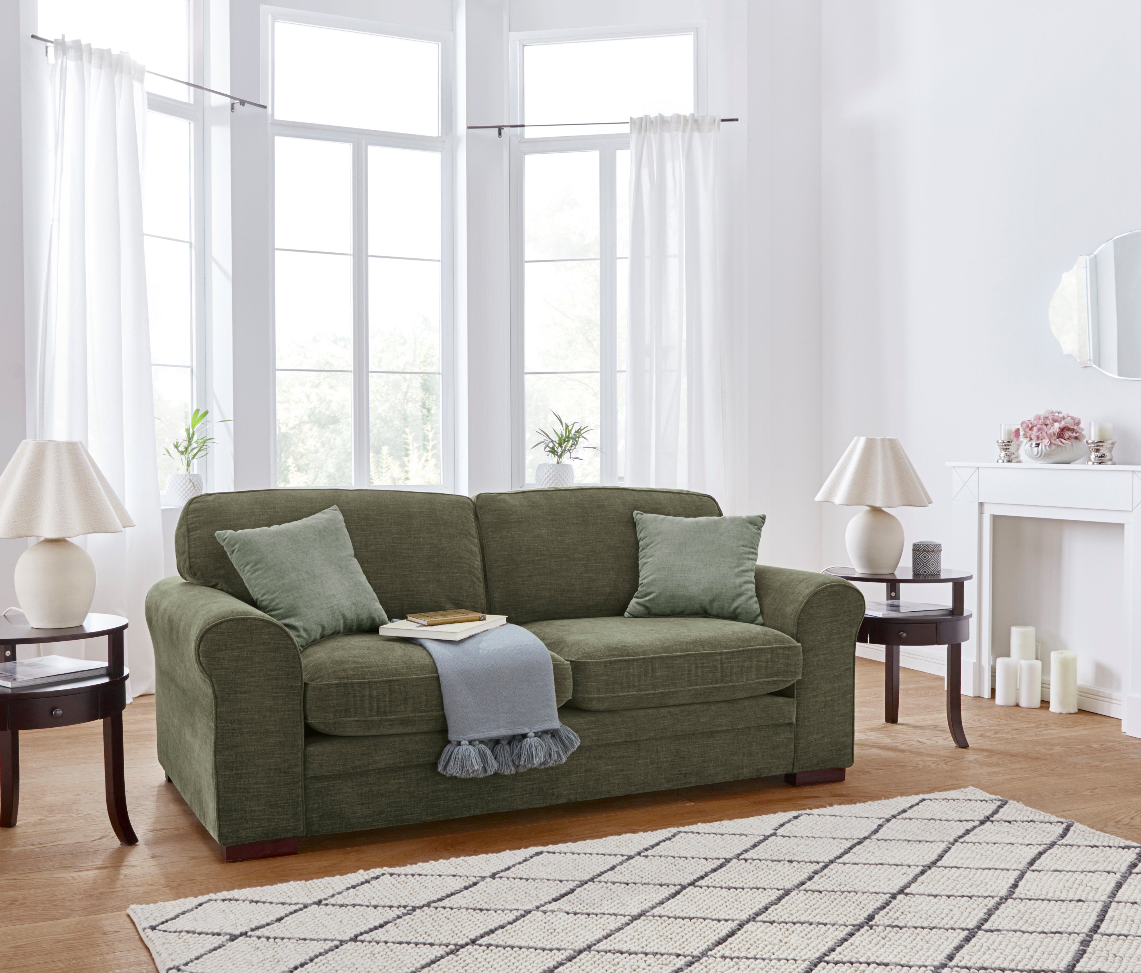 Home affaire 2-zitsbank Broughton zacht zitcomfort, incl. 2 sierkussens, opstaande naad