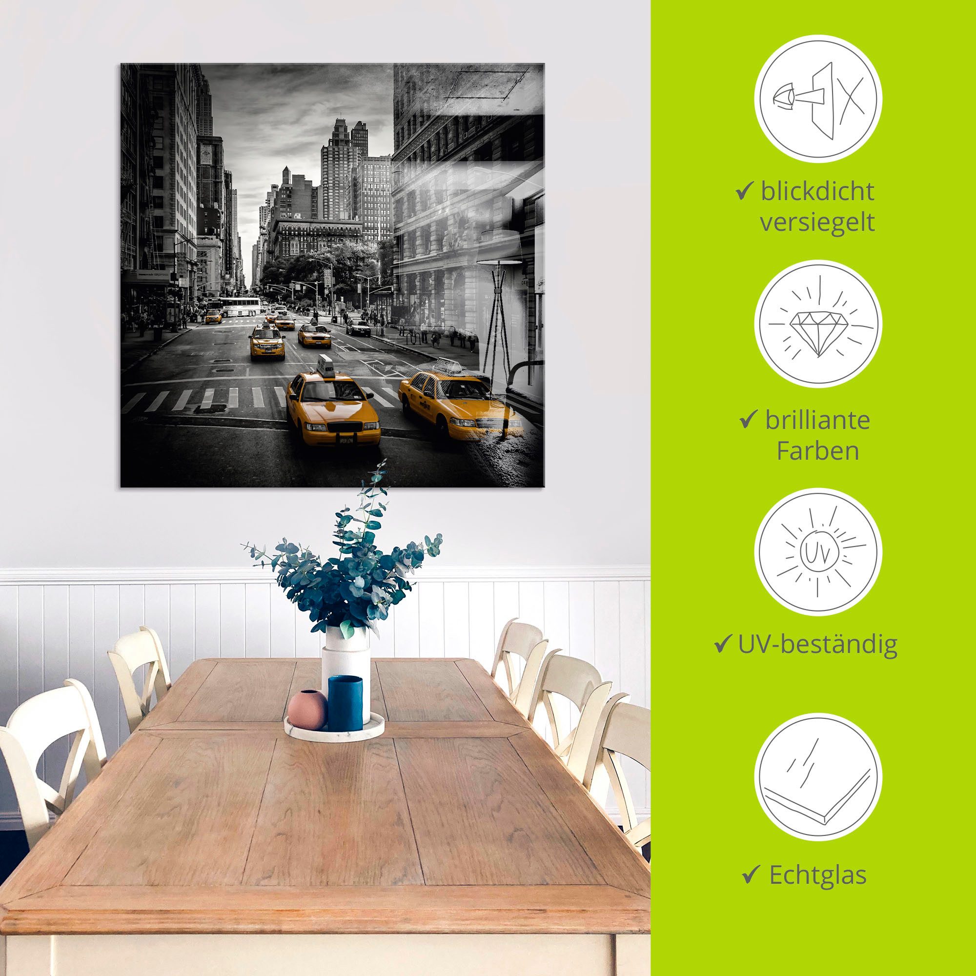 Artland Print op glas New York City Verkeer 5th Avenue