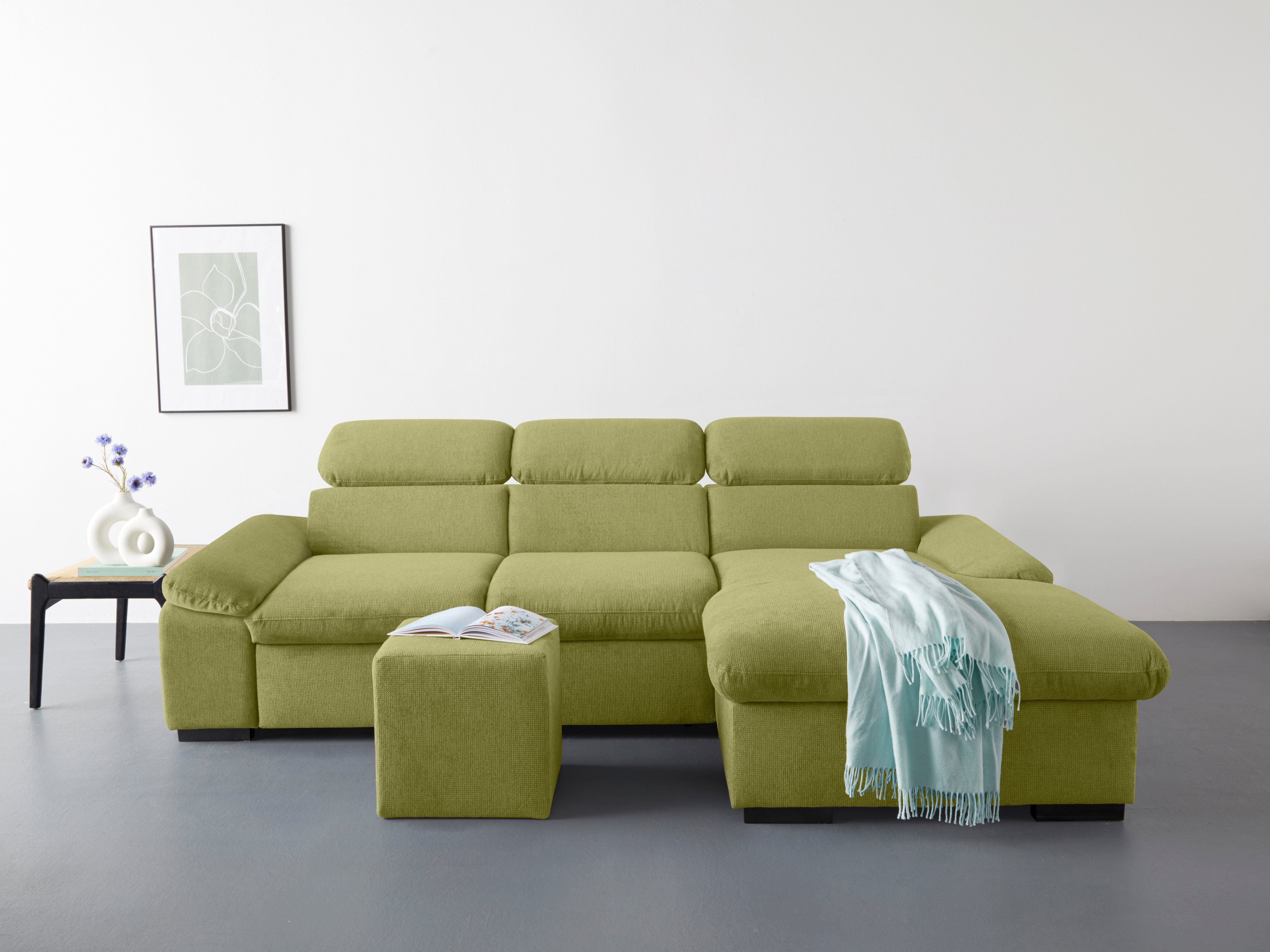 COTTA Hoekbank Lola L-vorm met hoofdeinde-functie & poef keuze met bedfunctie, bedlade & armleuningverstelling (set)
