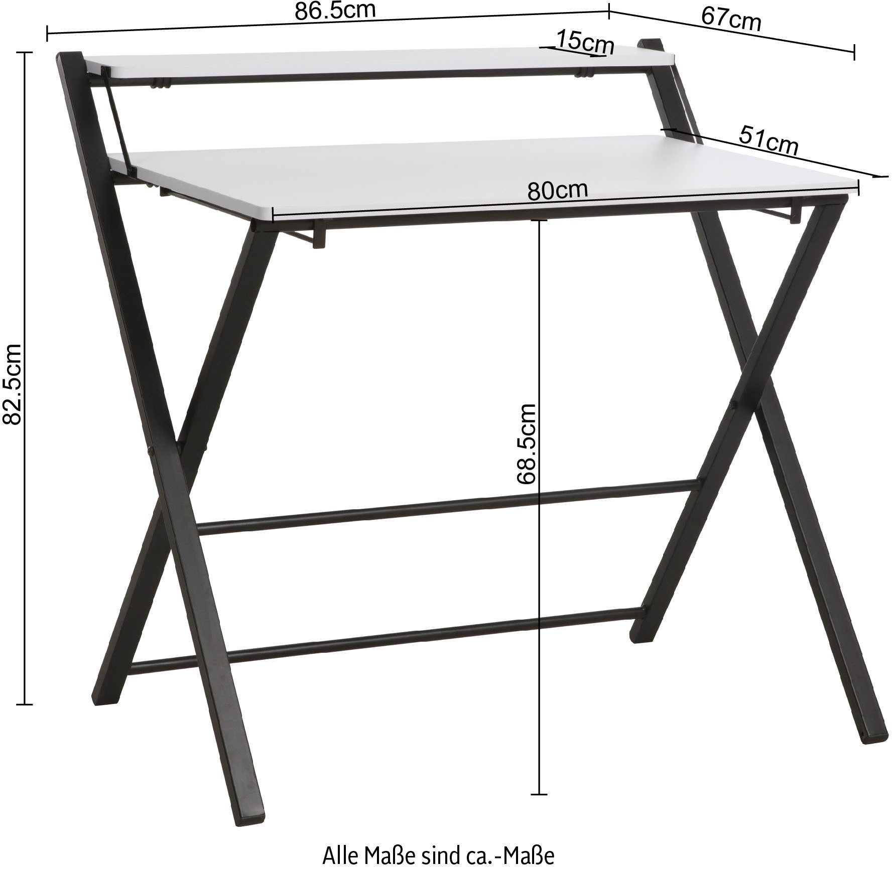 INOSIGN Pc-bureau SULBY, laptoptafel, bureau, met planchet, Metalen frame, opvouwbaar, ruimtebesparend, max. 86,5x82,5 cm