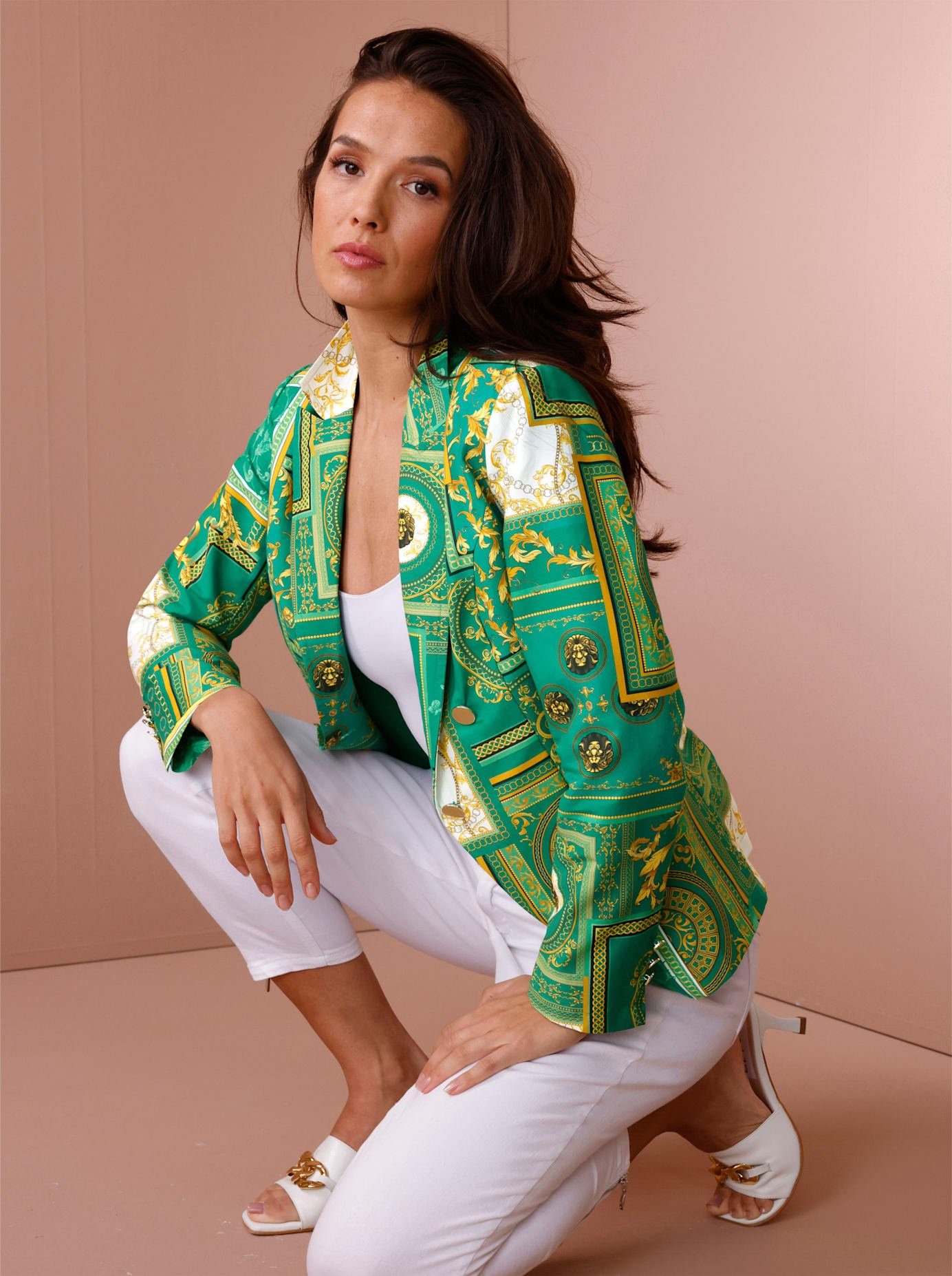 CREATION L PREMIUM Jasje Zijden-katoenen blazer dames blazerjasjes maat 48 groen