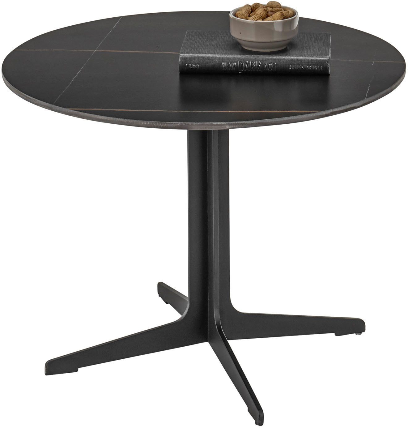 Stolkom Salontafel LENA rond zwart keramiek, tafel met zwart onderstel