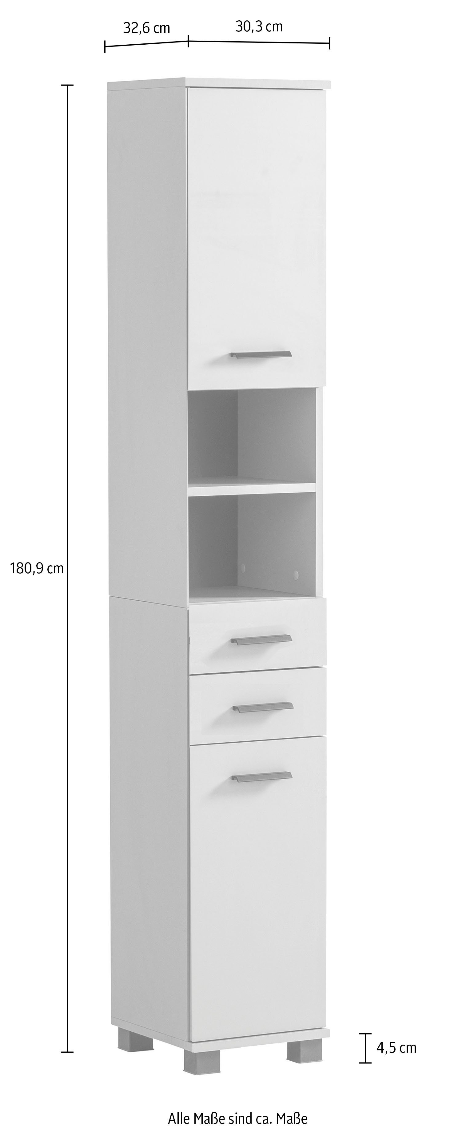 welltime Hoge kast Palermo, breedte 30 cm Verwisselbare deurstop, metalen beslag