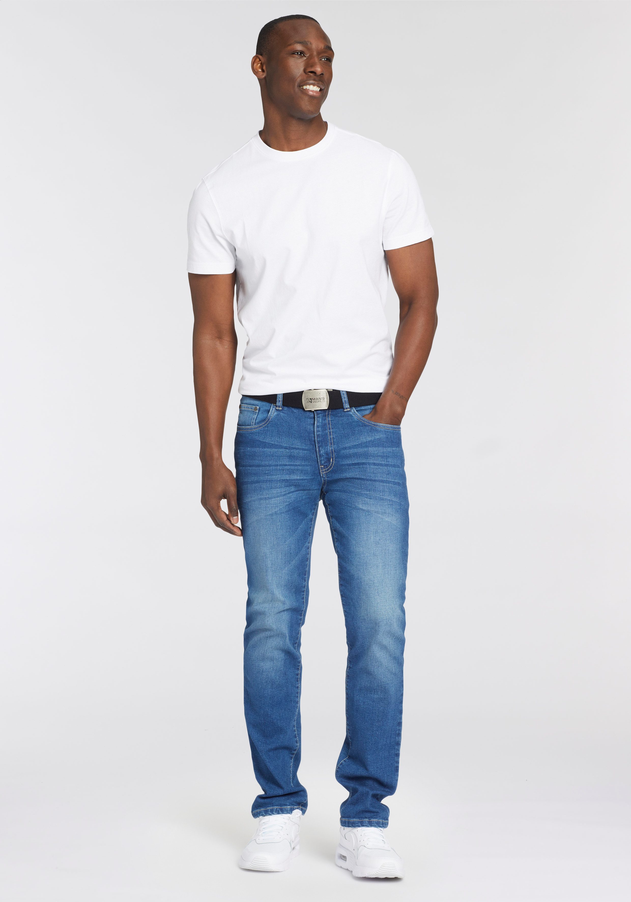 Man's World Shirt met ronde hals Korte mouw, effen kleur, ronde hals, van katoen(2-delig, Set van 2)