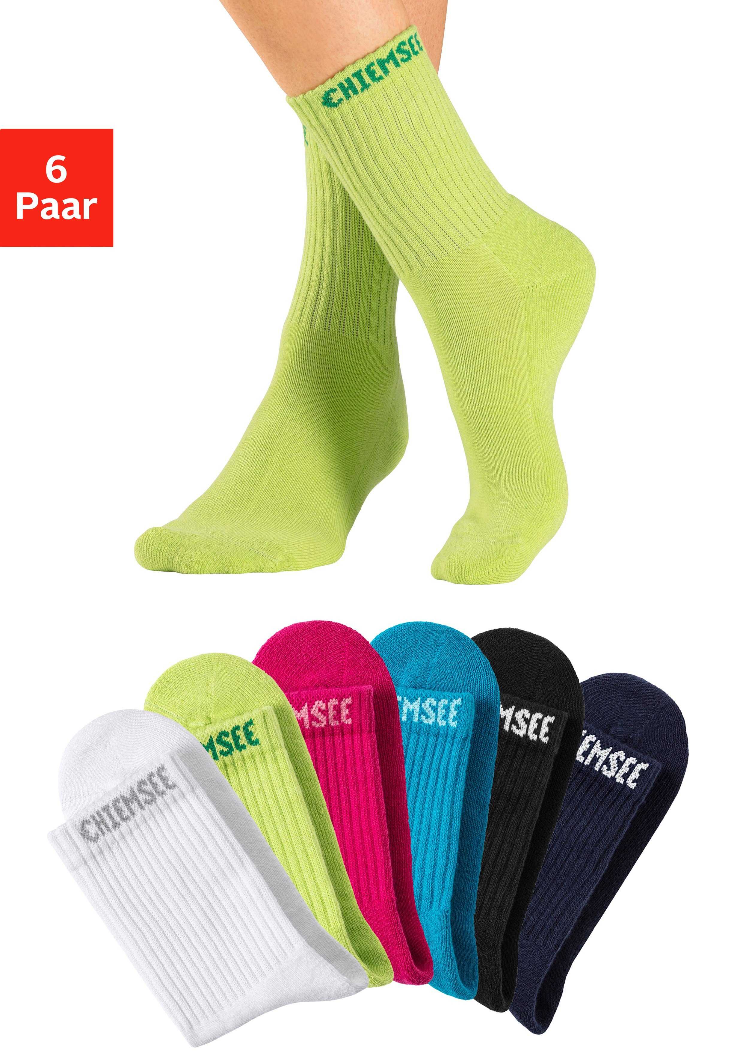 Chiemsee Tennissokken met gebreid merknamen (set, 6 paar) unisex sportsokken maat 35-38 multicolor