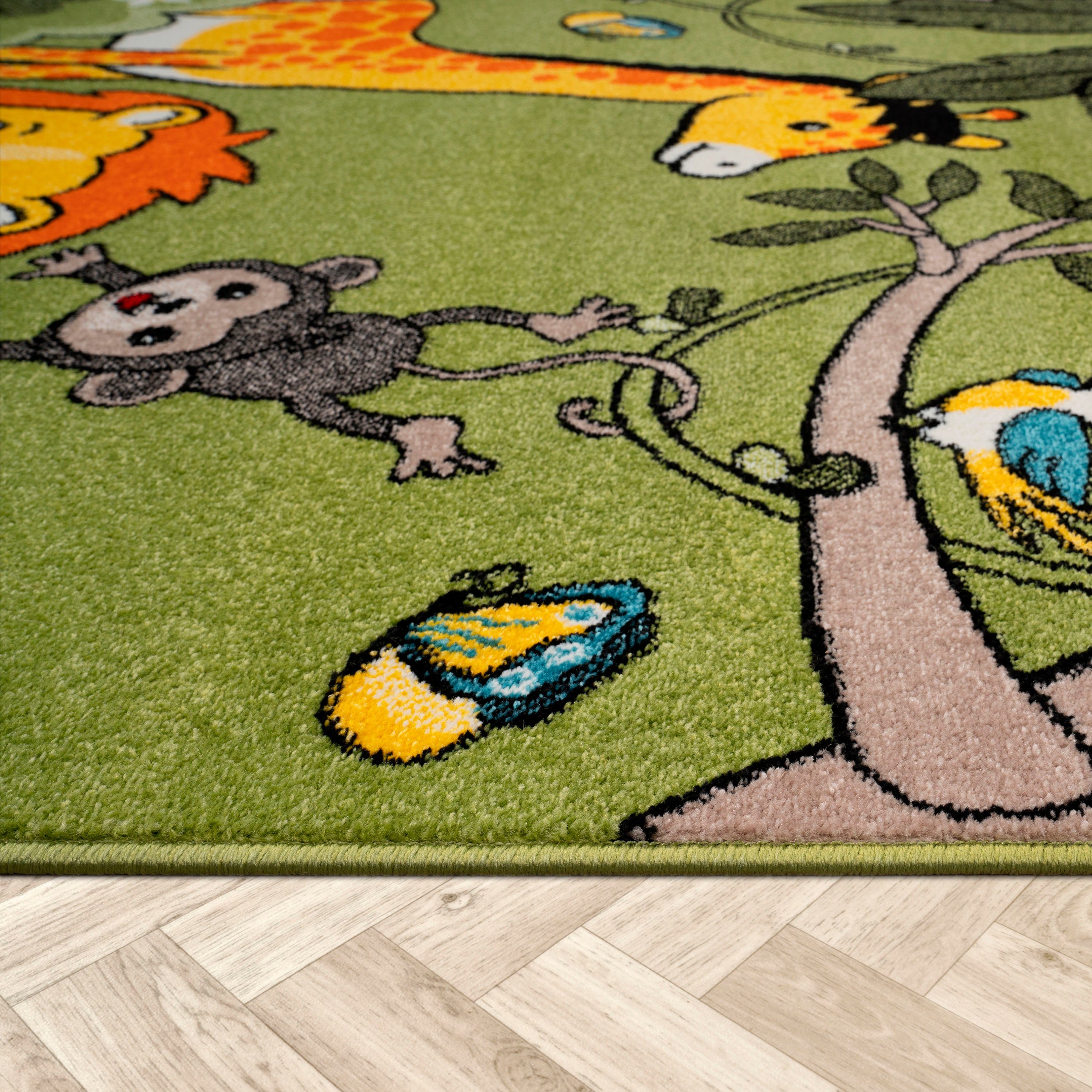 Paco Home Kindervloerkleed ECE 958 Korte pool, motief leuke dierentuindieren, kinderkamer