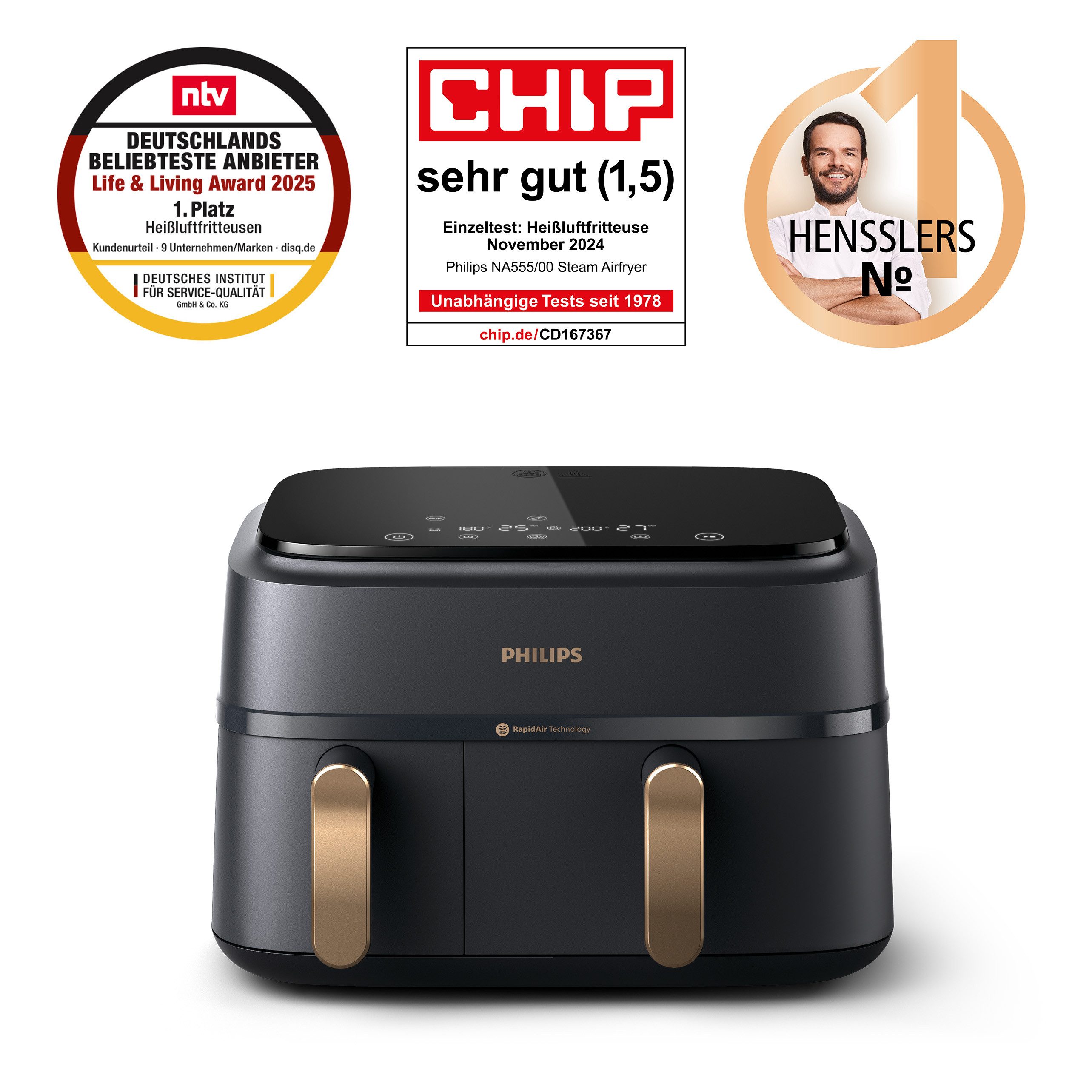 Philips Airfryer 3000 Dual Basket NA352/00, twee manden met 9L (3L+6L)