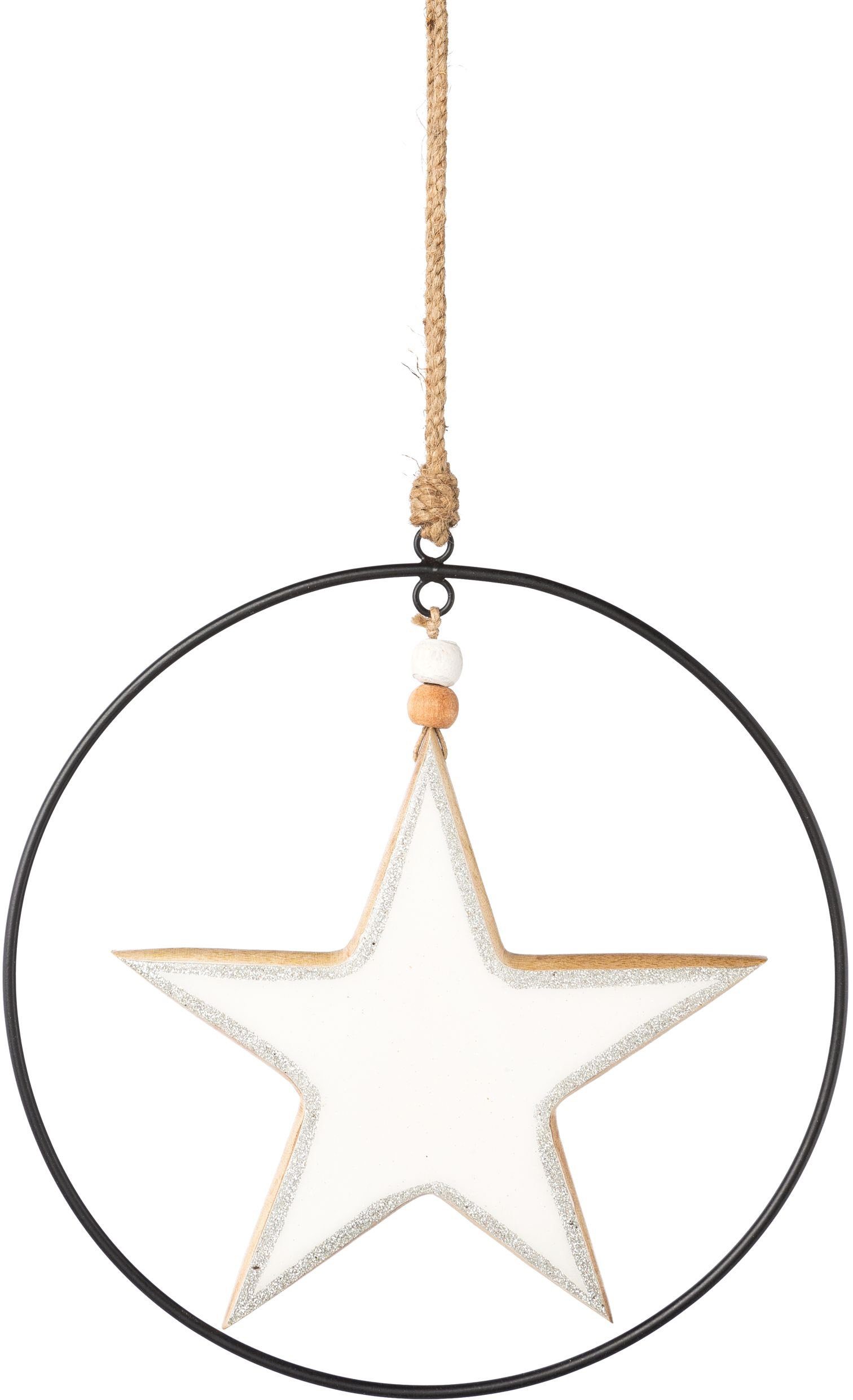 Creativ deco Sierster Kerstster, kerstversiering met emaille-lak en metalen ring, diameter ster 20 cm (2 stuks)