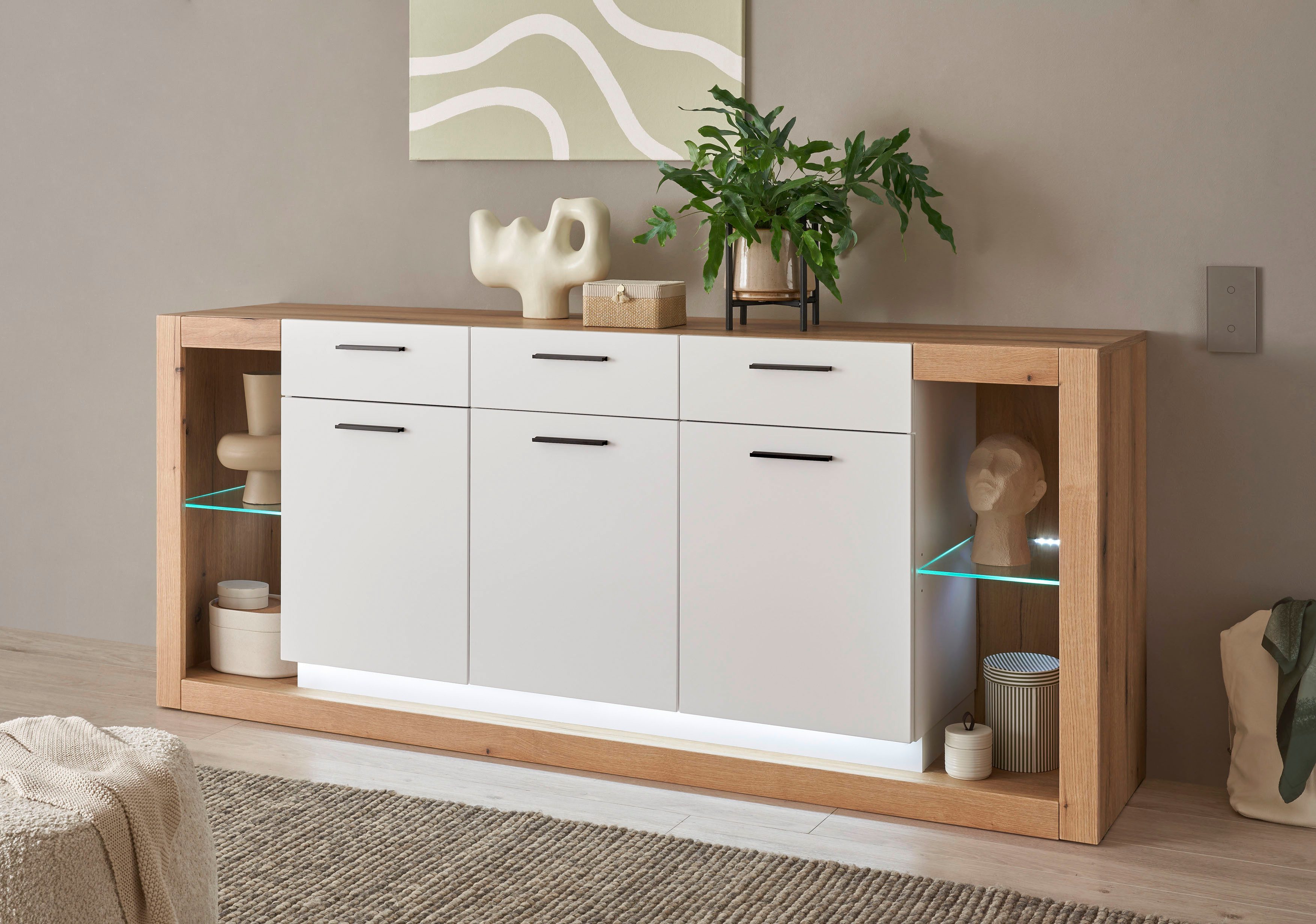 INOSIGN Wandmeubel Brixen, moderne opbouwwand, woonkamer set, eik Evoke decor met wit (set, 3-delig)