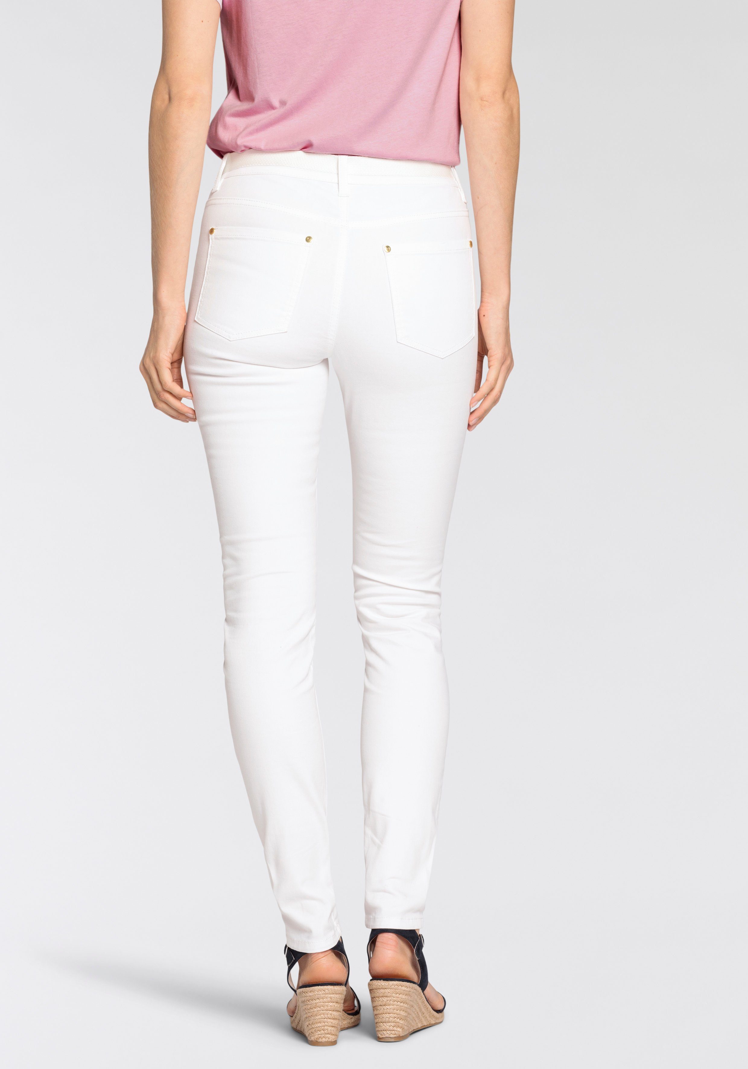DELMAO Skinny jeans smalle pasvorm, smalle broekpasvorm, normale taille, enkel-lang (set, Met riem)