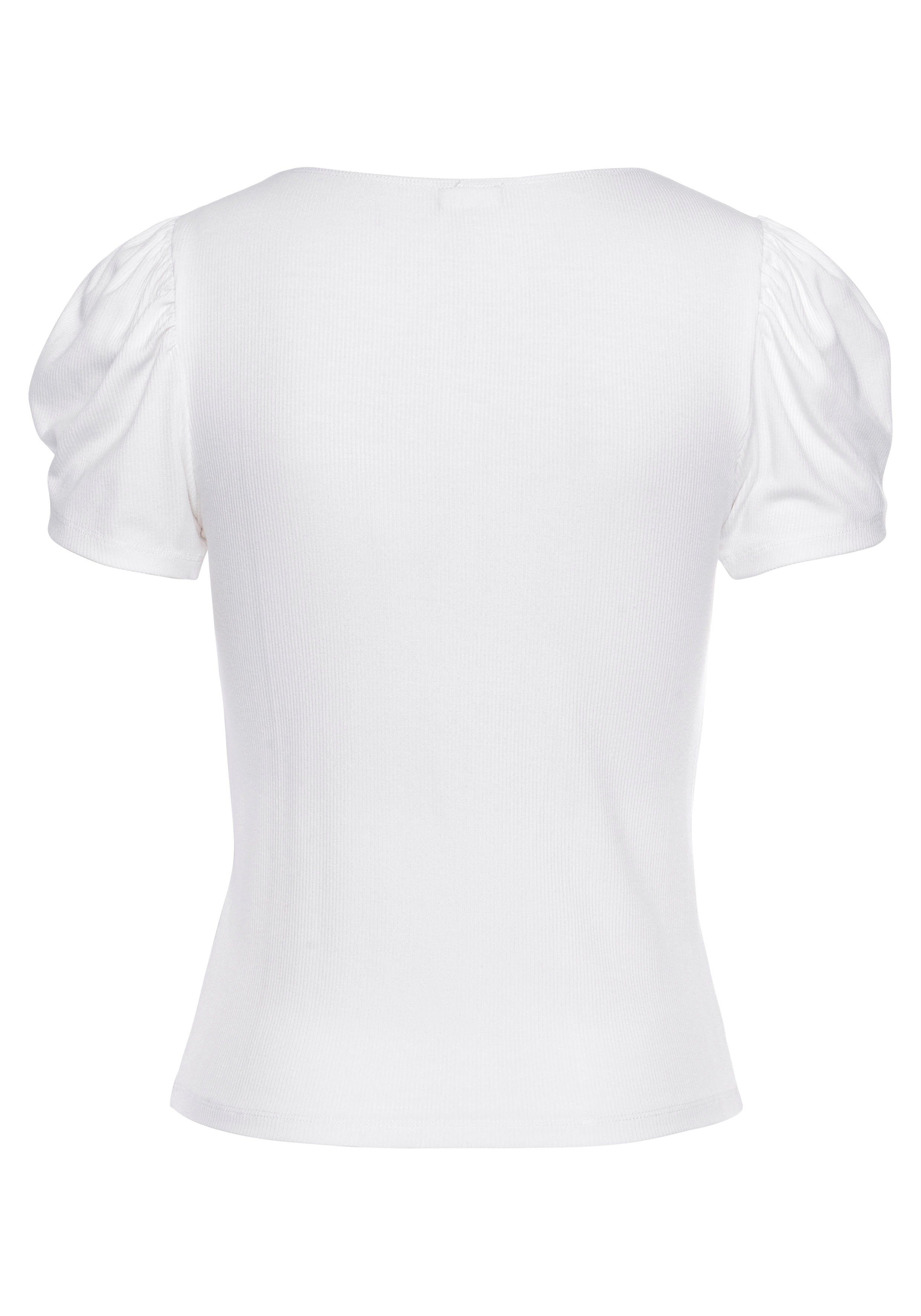 Lascana Shirt met korte mouwen van geribbelde stof, t-shirt met lichte pofmouwen, casual-elegant
