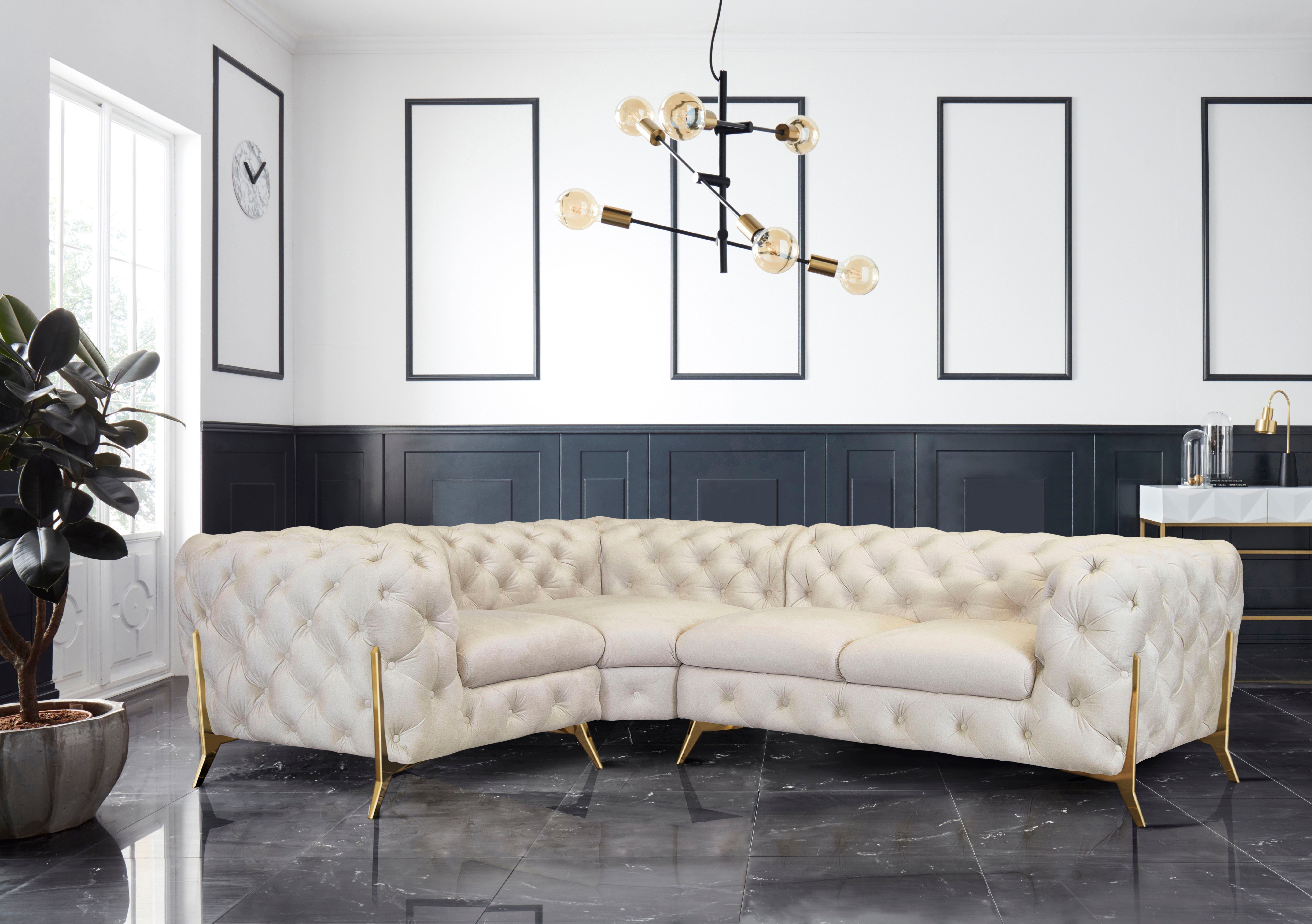 Leonique Chesterfield-bank Amaury L-vorm moderne chersterfield-look, breedte 262 cm, kleur van de poten ter keuze