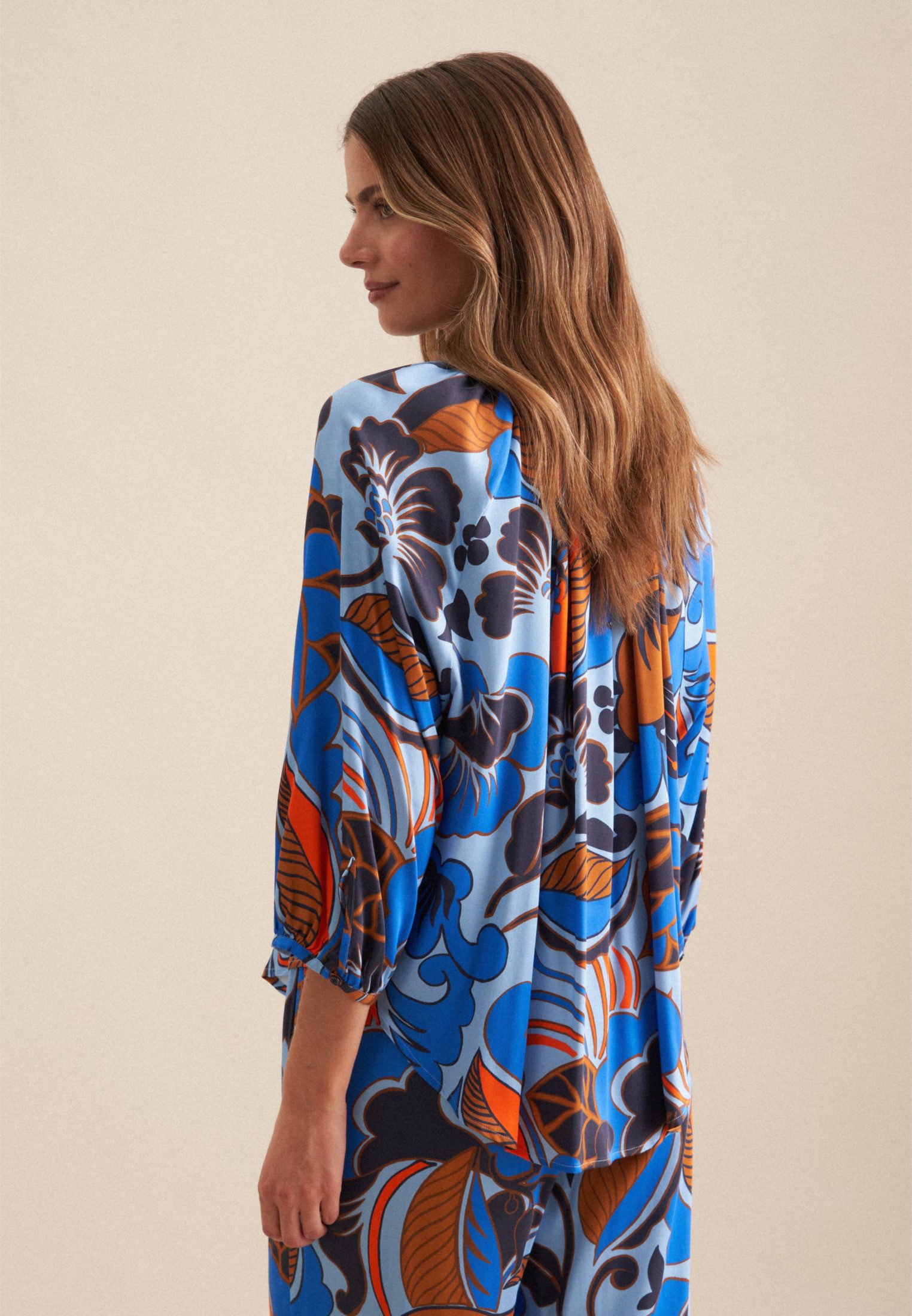 seidensticker Klassieke blouse Zwarte roos Tuniek bloemmotief