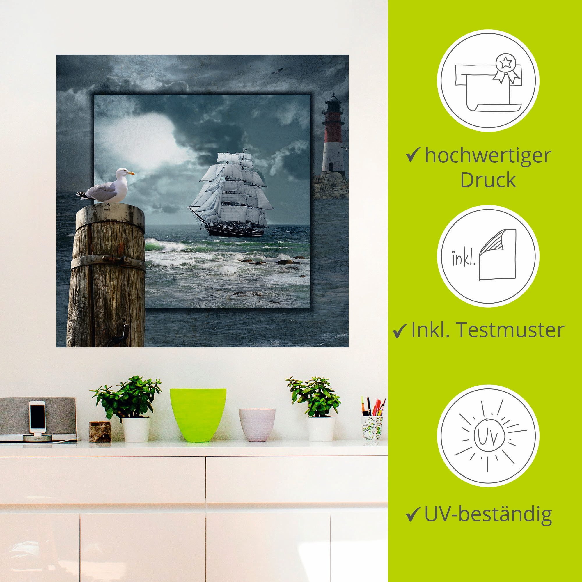 Artland Artprint Maritieme collage met zeilschip als artprint op linnen, poster, muursticker in verschillende maten