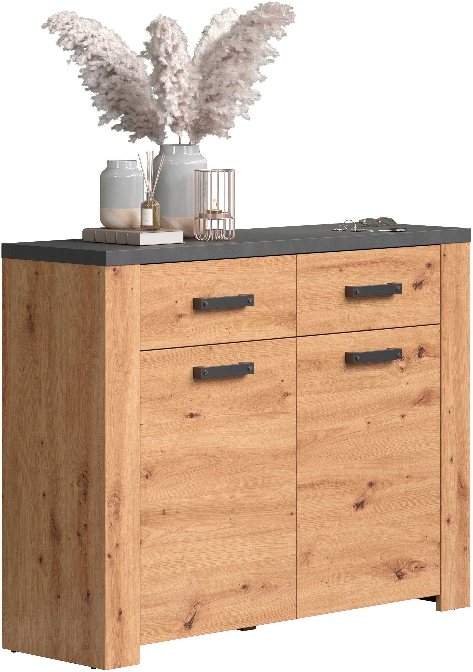 Home affaire Kast Ambres mat echt-hout-look, ca.-afm. bxh: 116x91 cm, lichtbruin, smal (1 stuk)