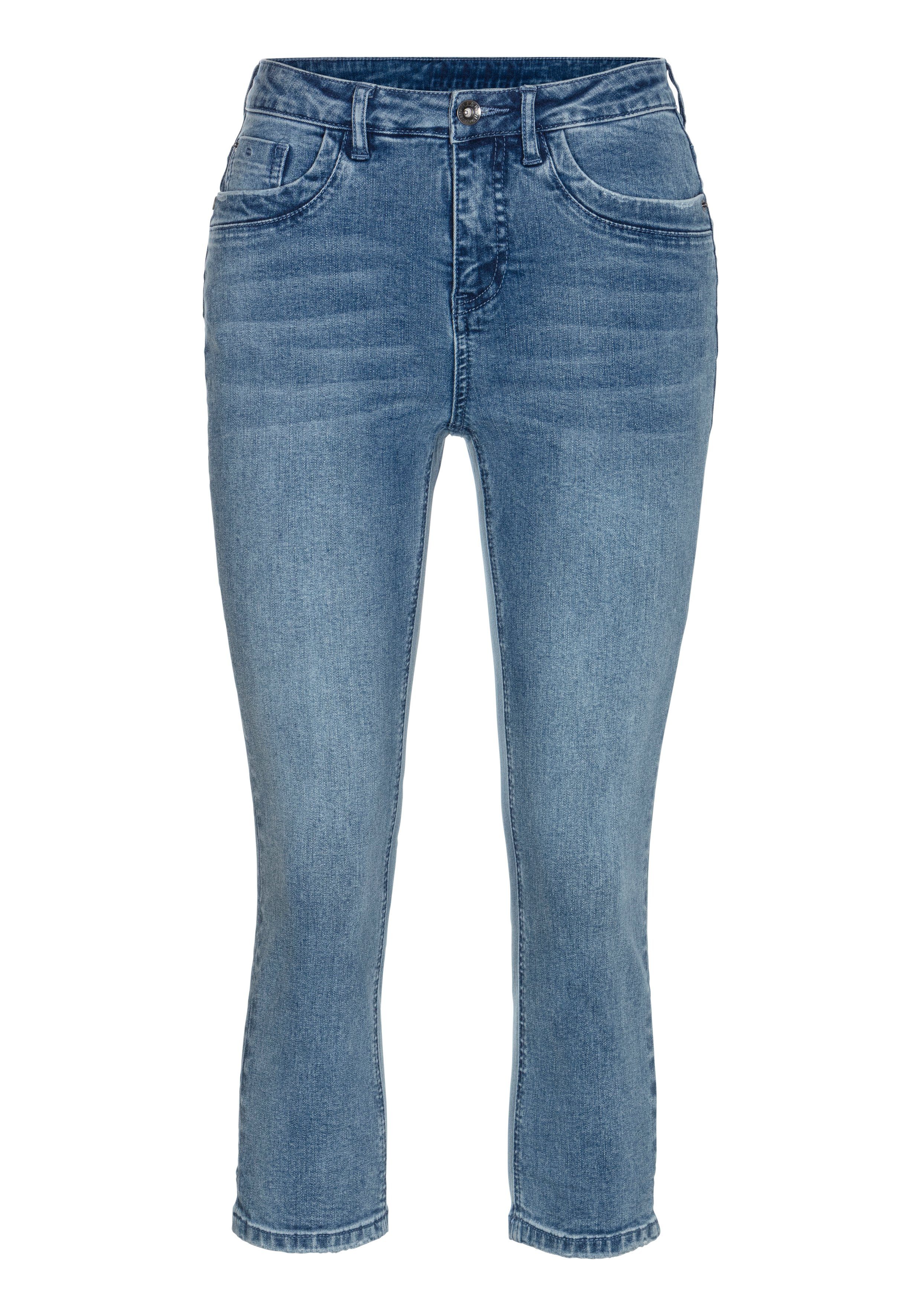 H.I.S Capri jeans smalle broekpasvorm opgerolde pijpafsluitingen hoge taille